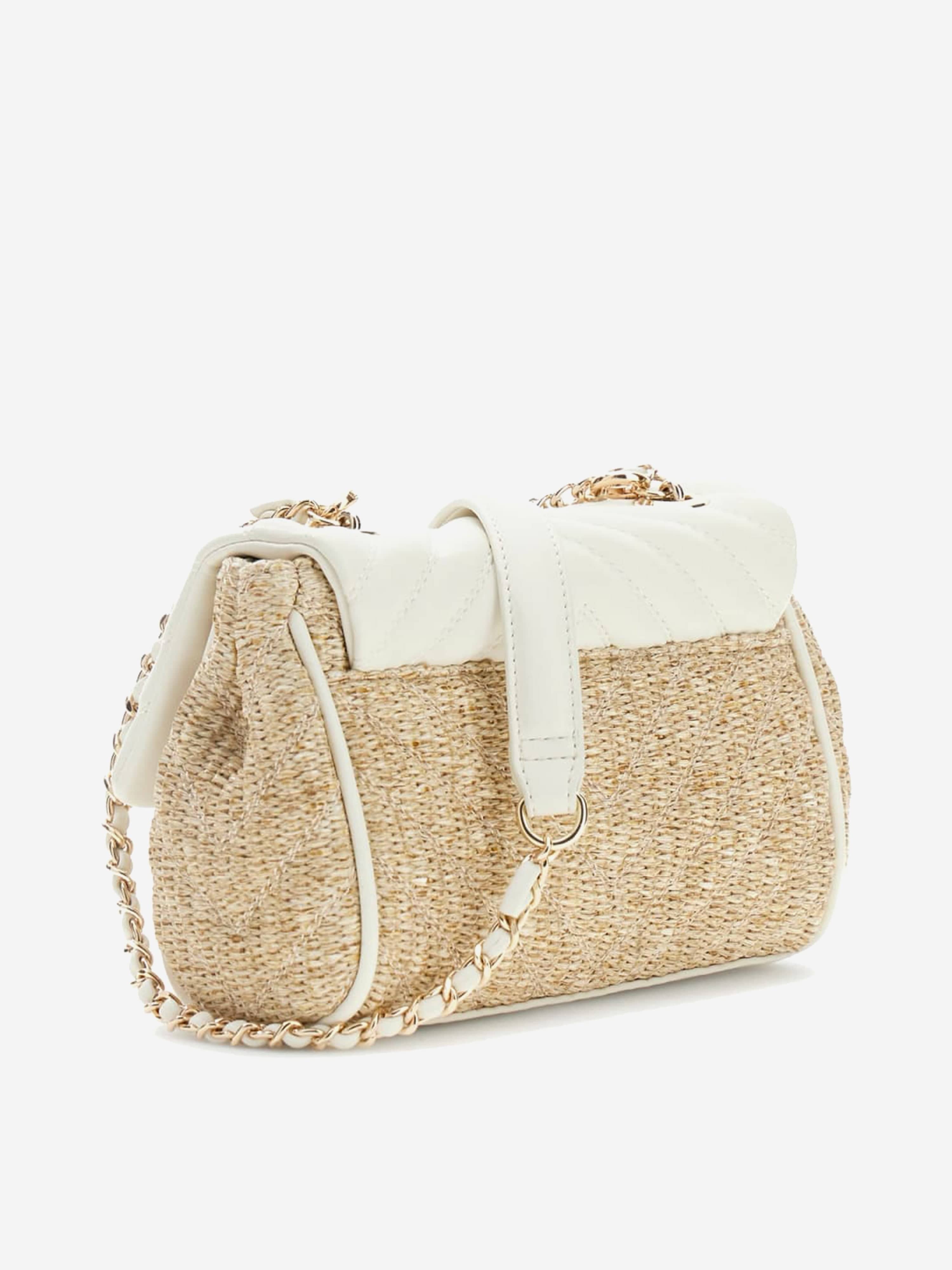 Guess Girls Straw Crossbody Flap Bag in White (21.5cm)
