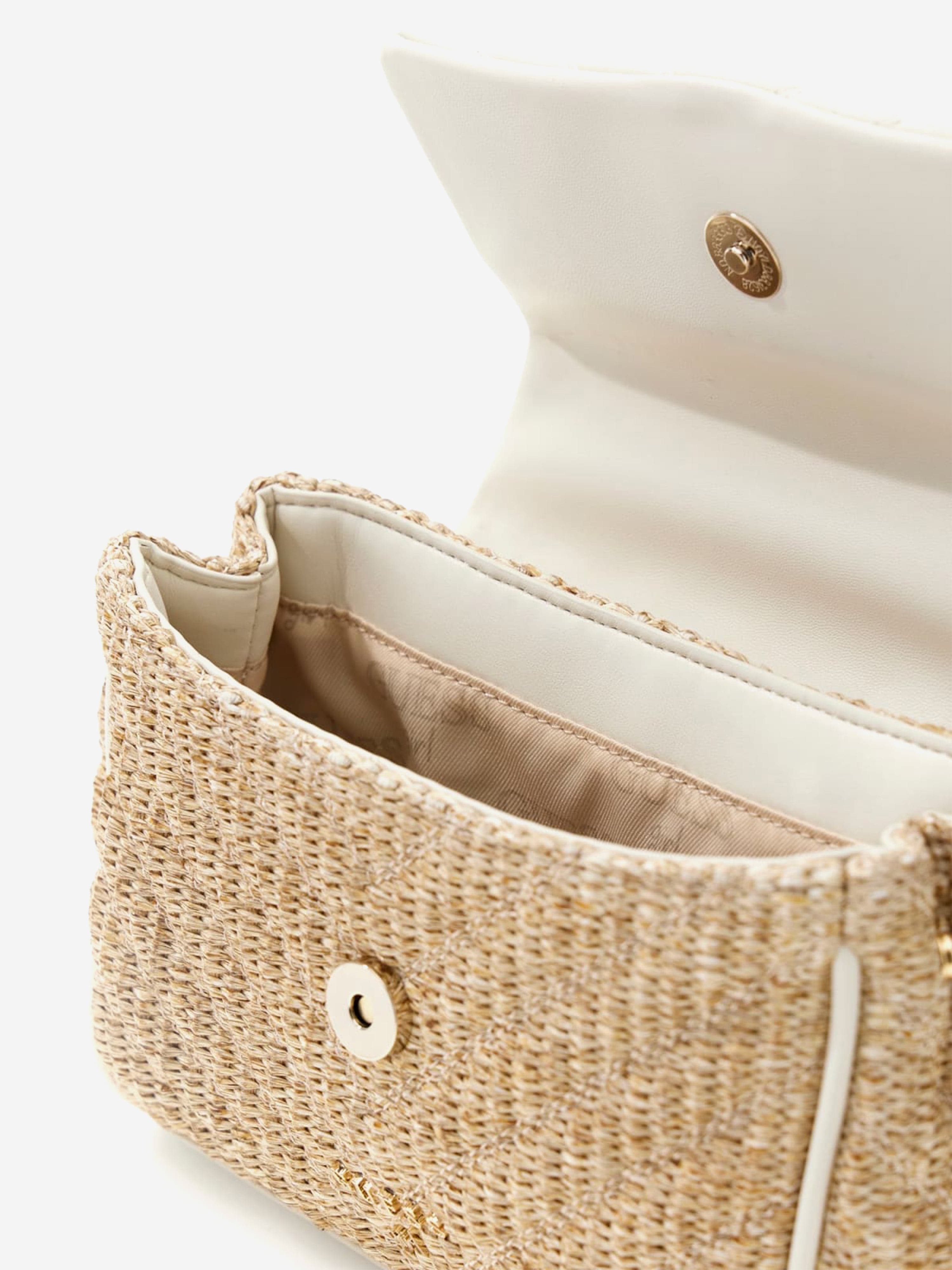 Guess Girls Straw Crossbody Flap Bag in White (21.5cm)
