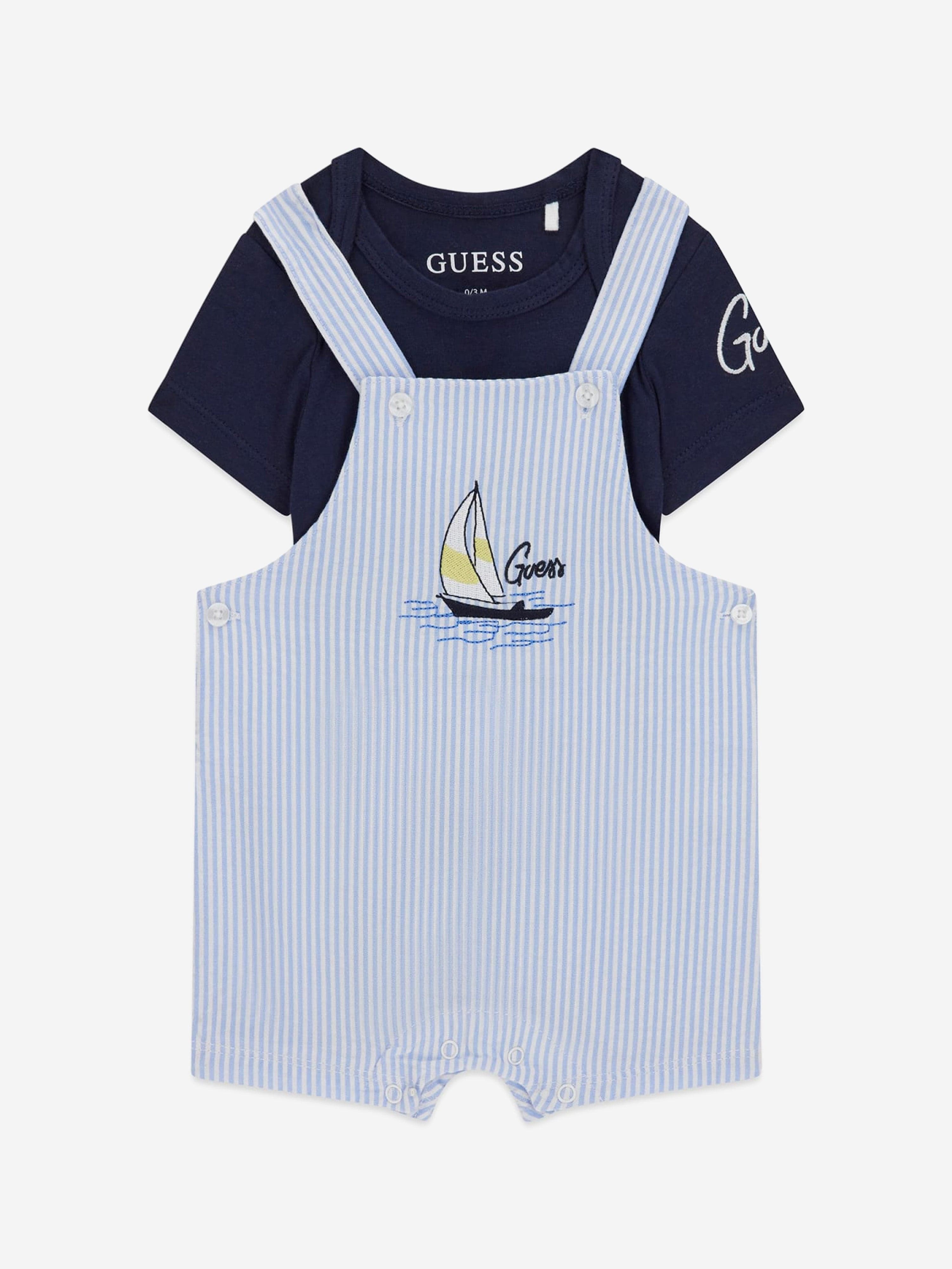 Guess Baby Boys Bodysuit and Seersucker Romper in Navy