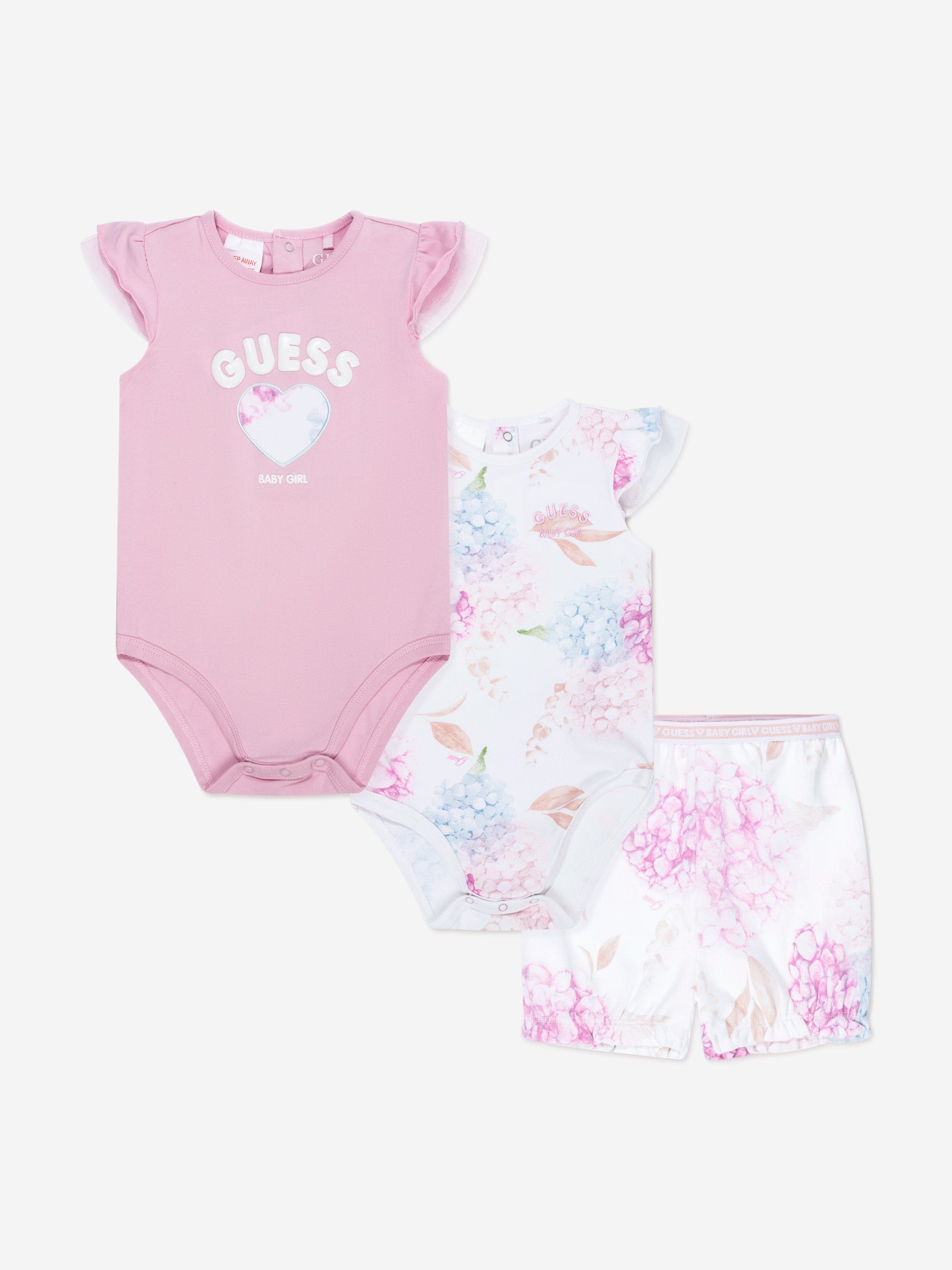 Guess Baby Girls 2 Pack Bodysuit And Shorts Set in Pink