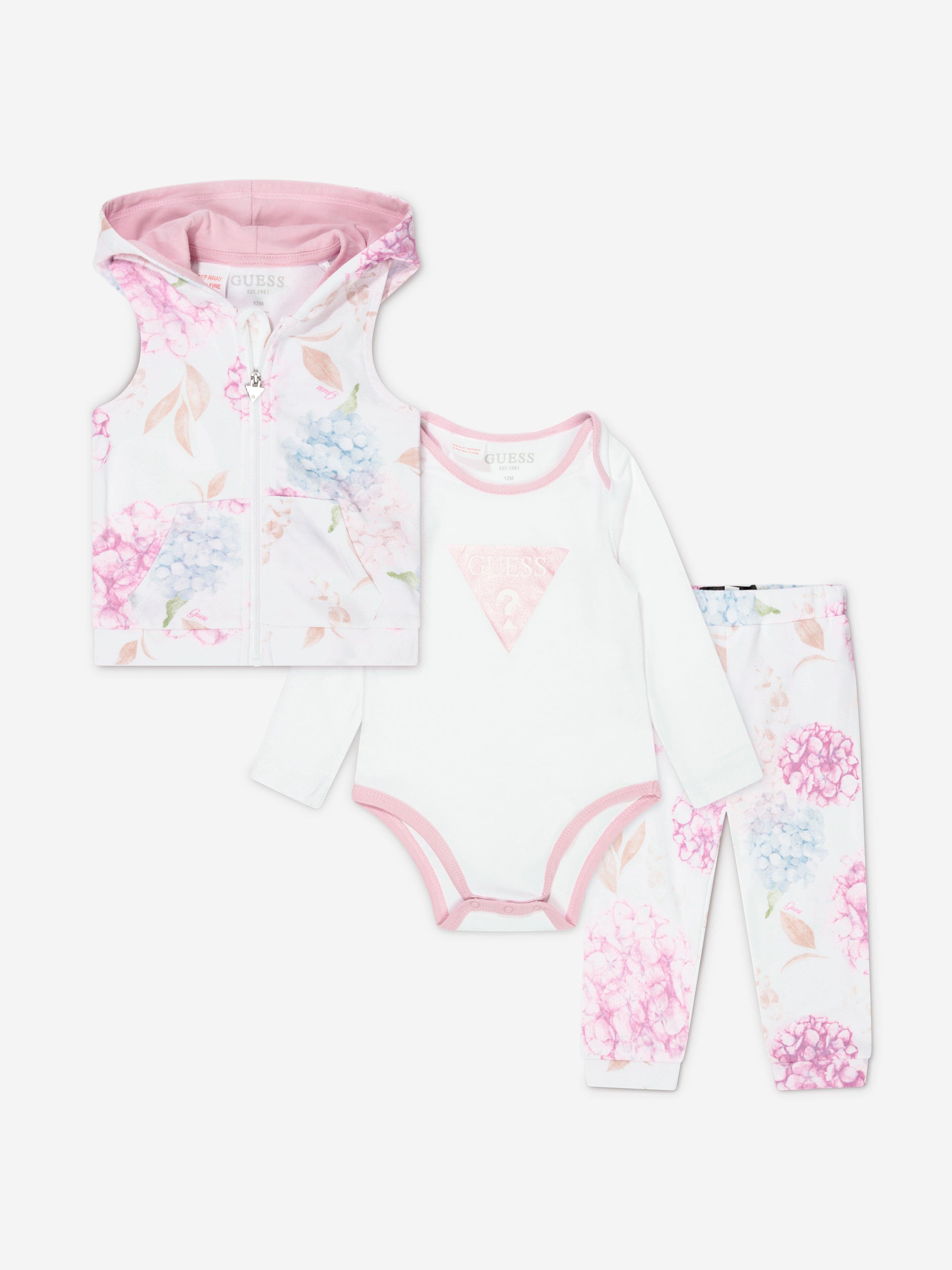 Guess Baby Girls Floral Outfit Set (3 Piece) in White