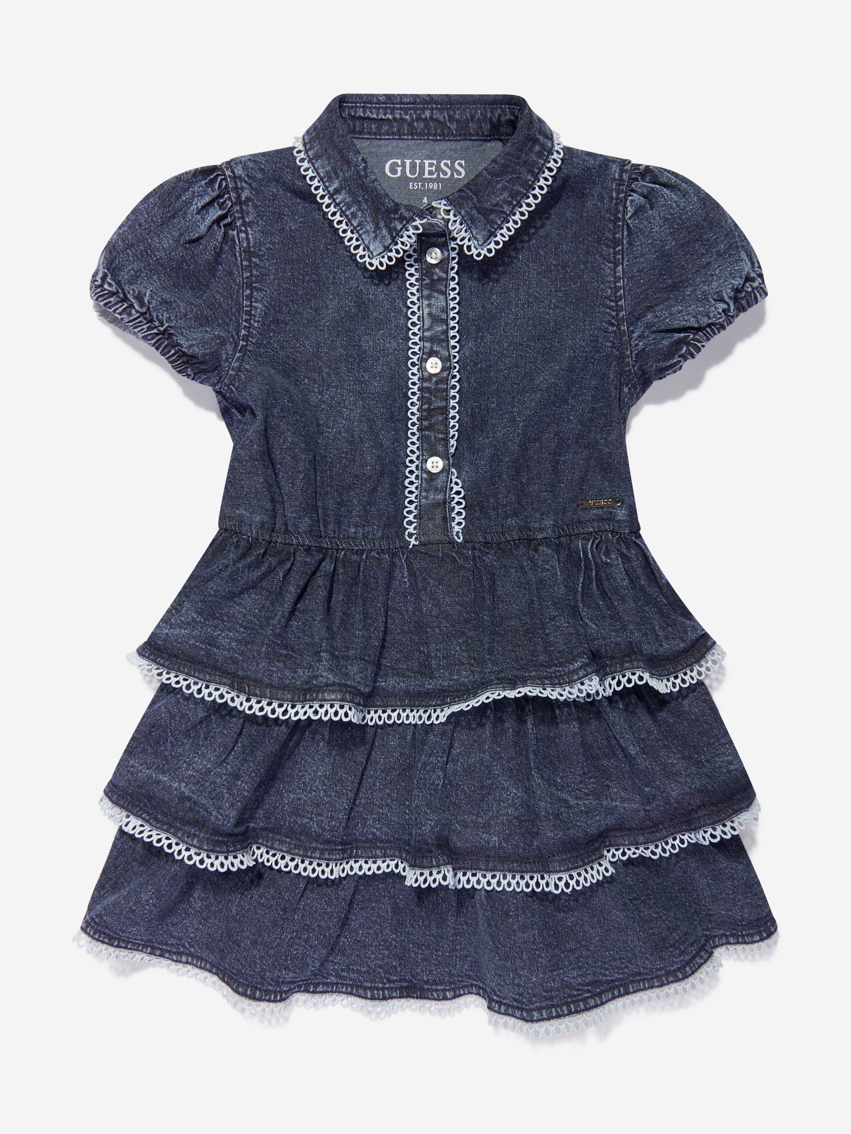 Guess Girls Denim Ruffle Dress in Blue