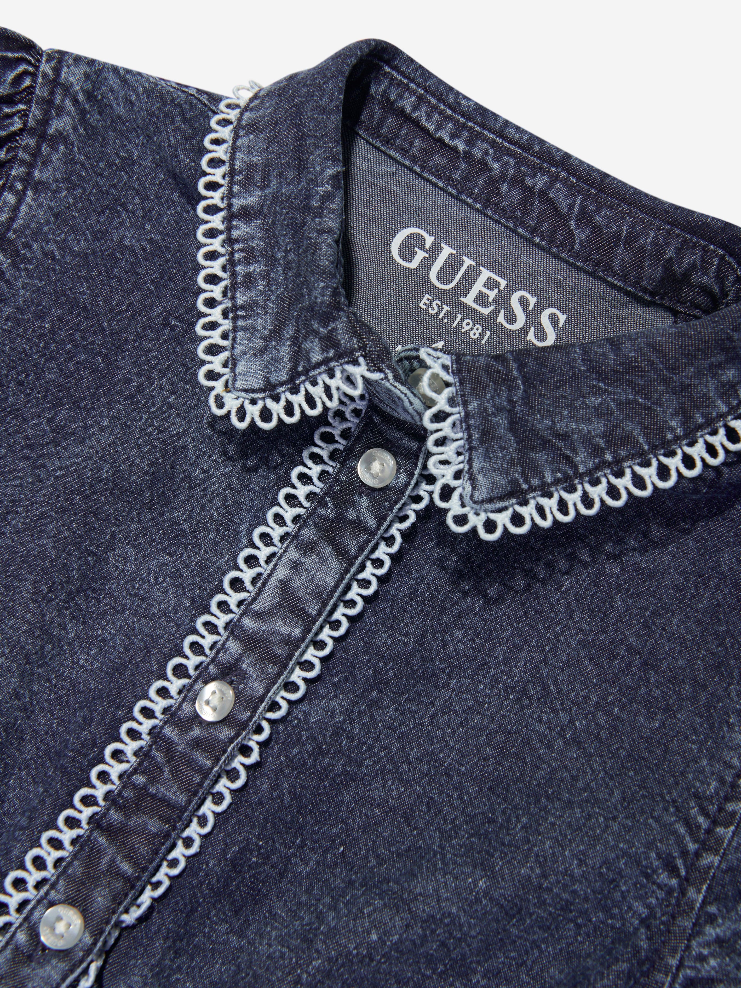 Guess Girls Denim Ruffle Dress in Blue