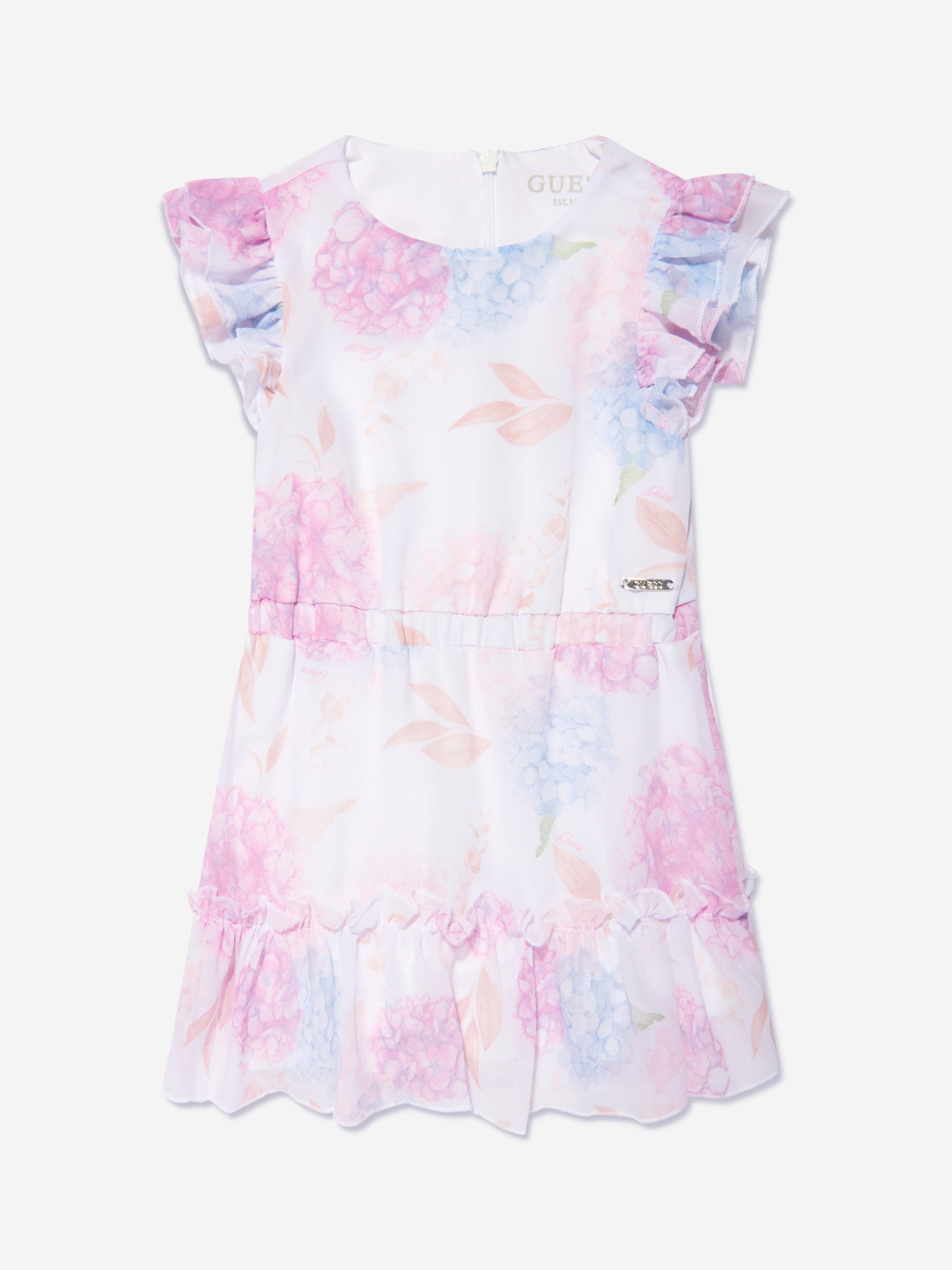 Guess Girls Floral Chiffon Dress in White