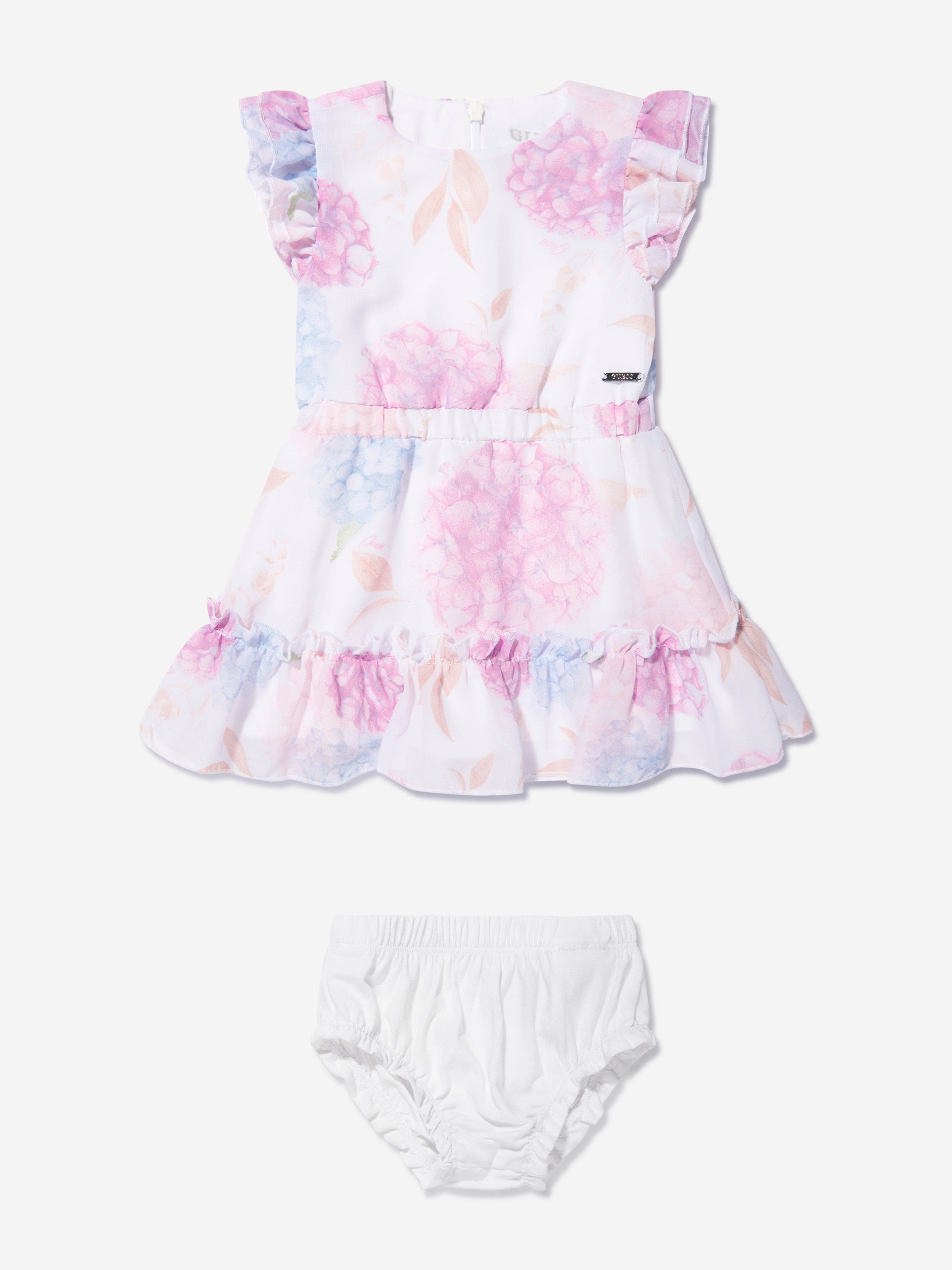 Guess Baby Girls Chiffon Dress And Knickers Set in White