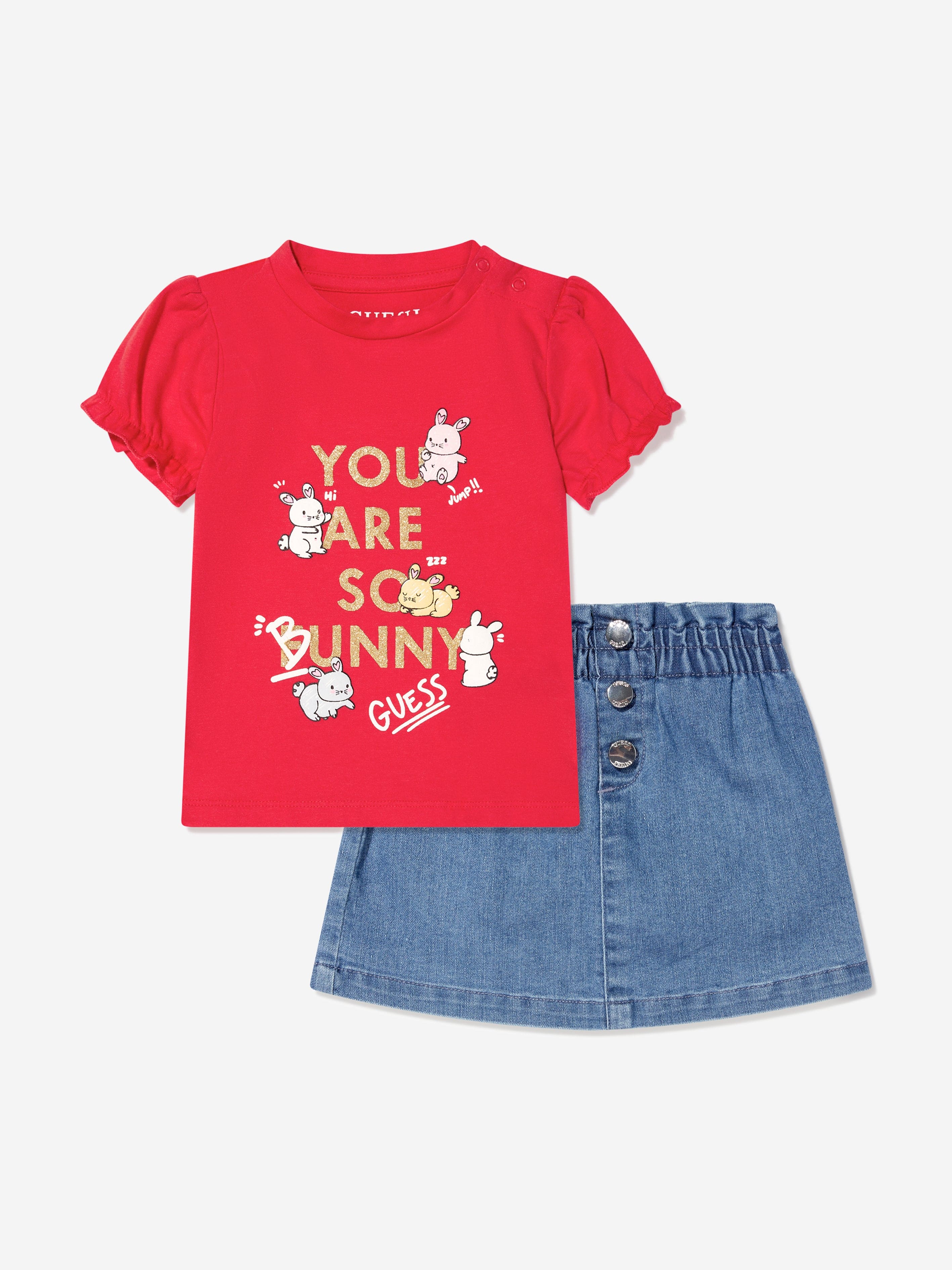 Guess Baby Girls T-Shirt And Denim Skirt Set in Red