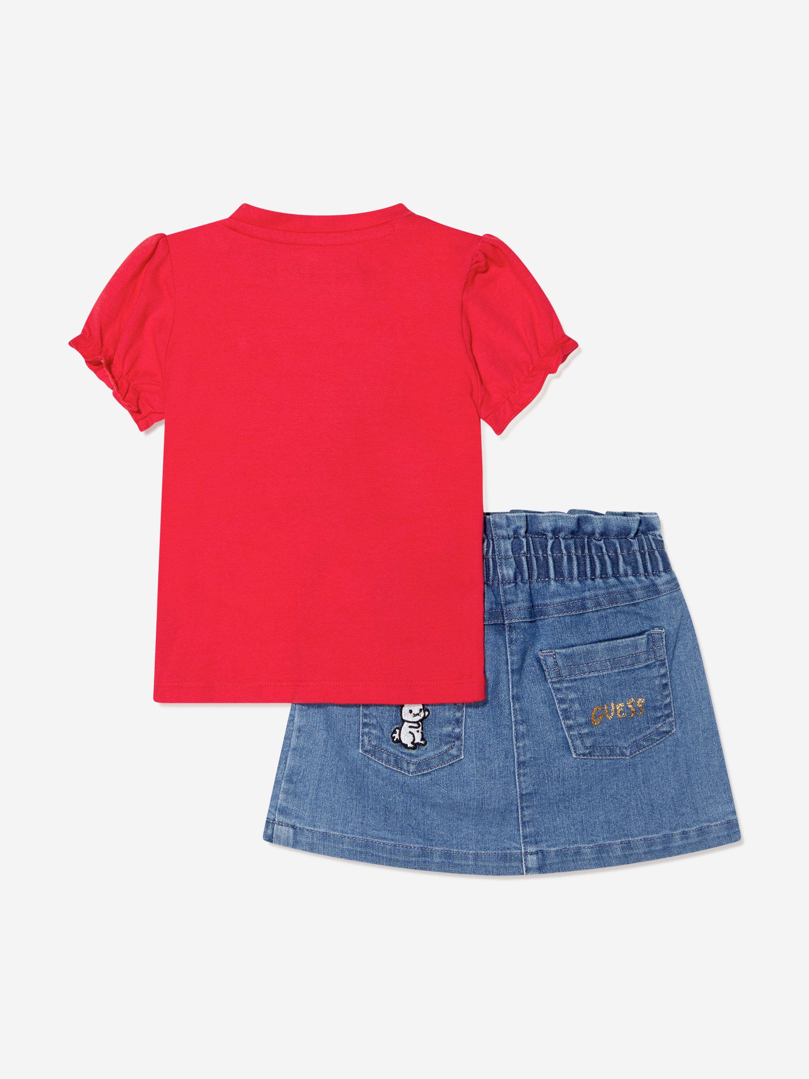 Guess Baby Girls T-Shirt And Denim Skirt Set in Red