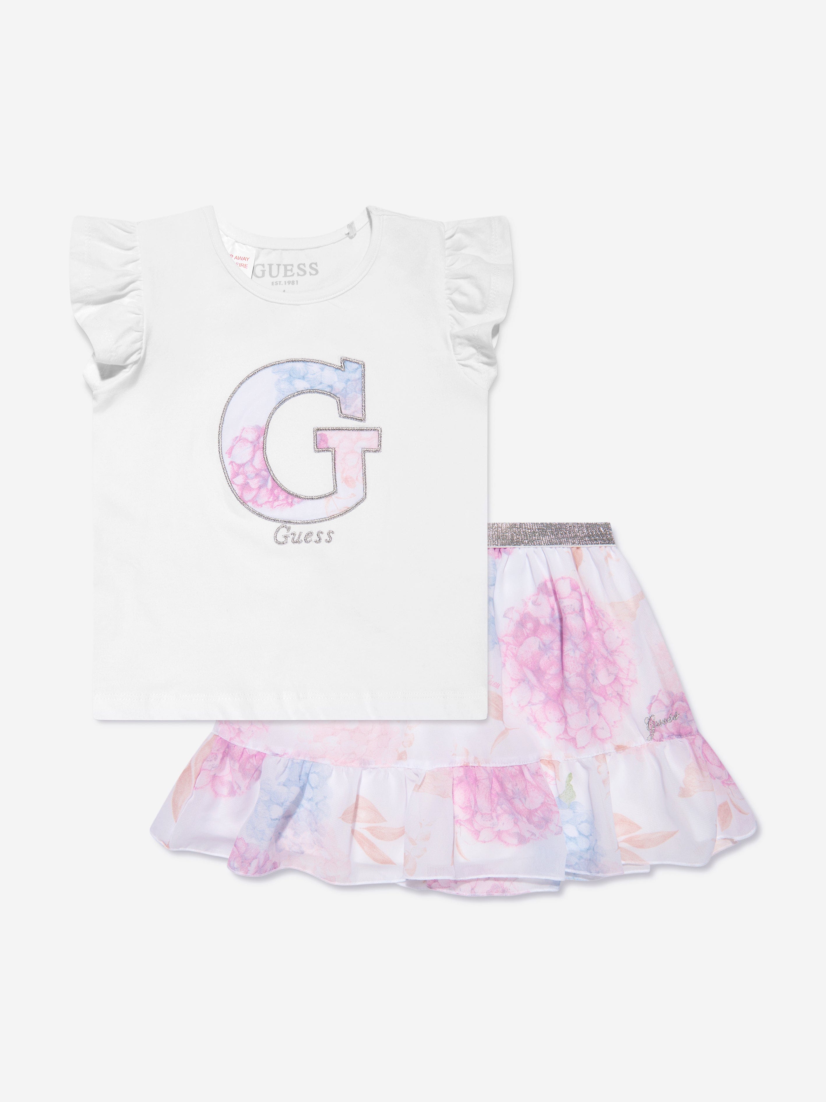 Guess Girls T-Shirt And Skirt Set in White