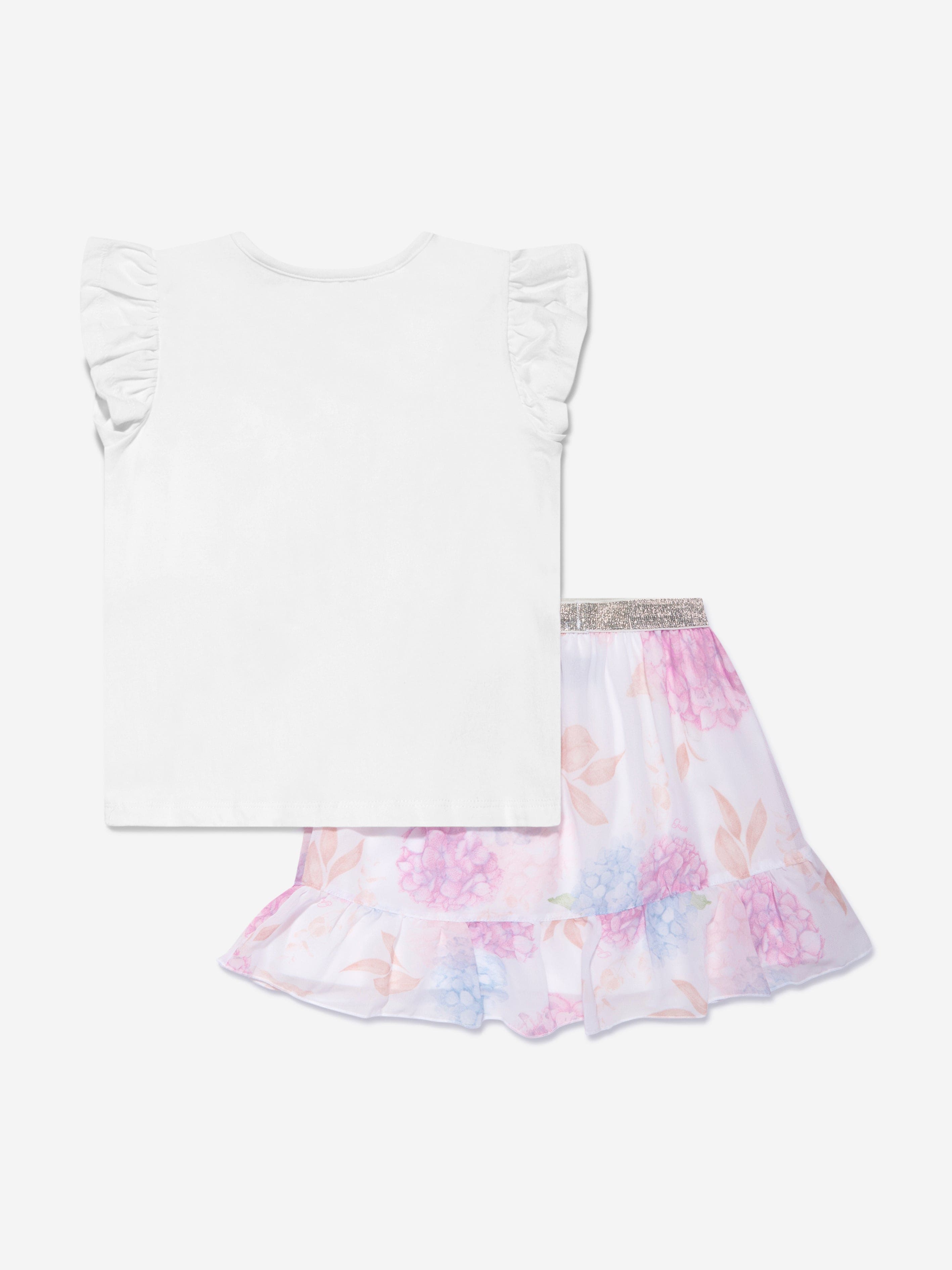 Guess Girls T-Shirt And Skirt Set in White