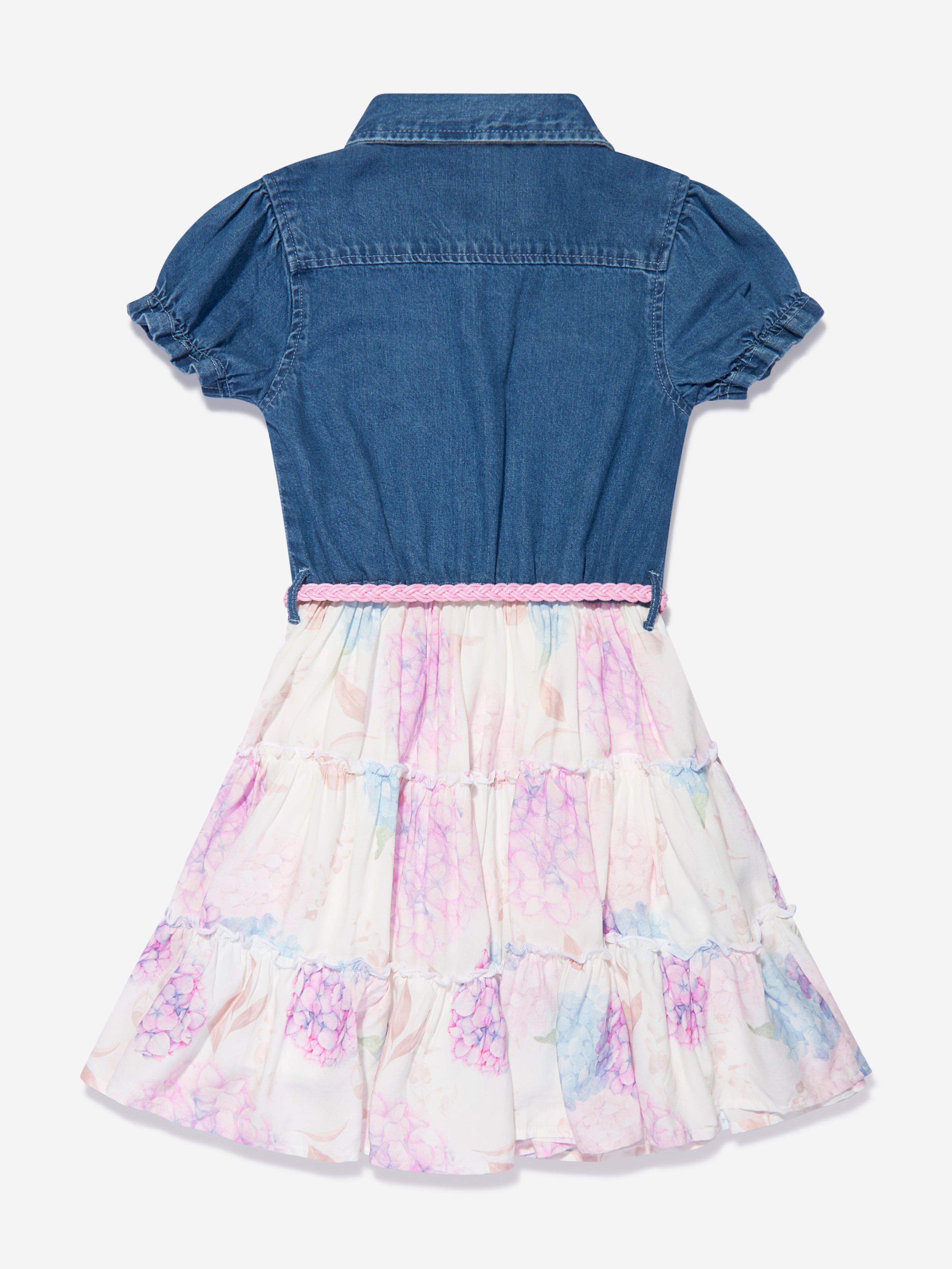 Guess Girls Chambray Floral Dress in Blue