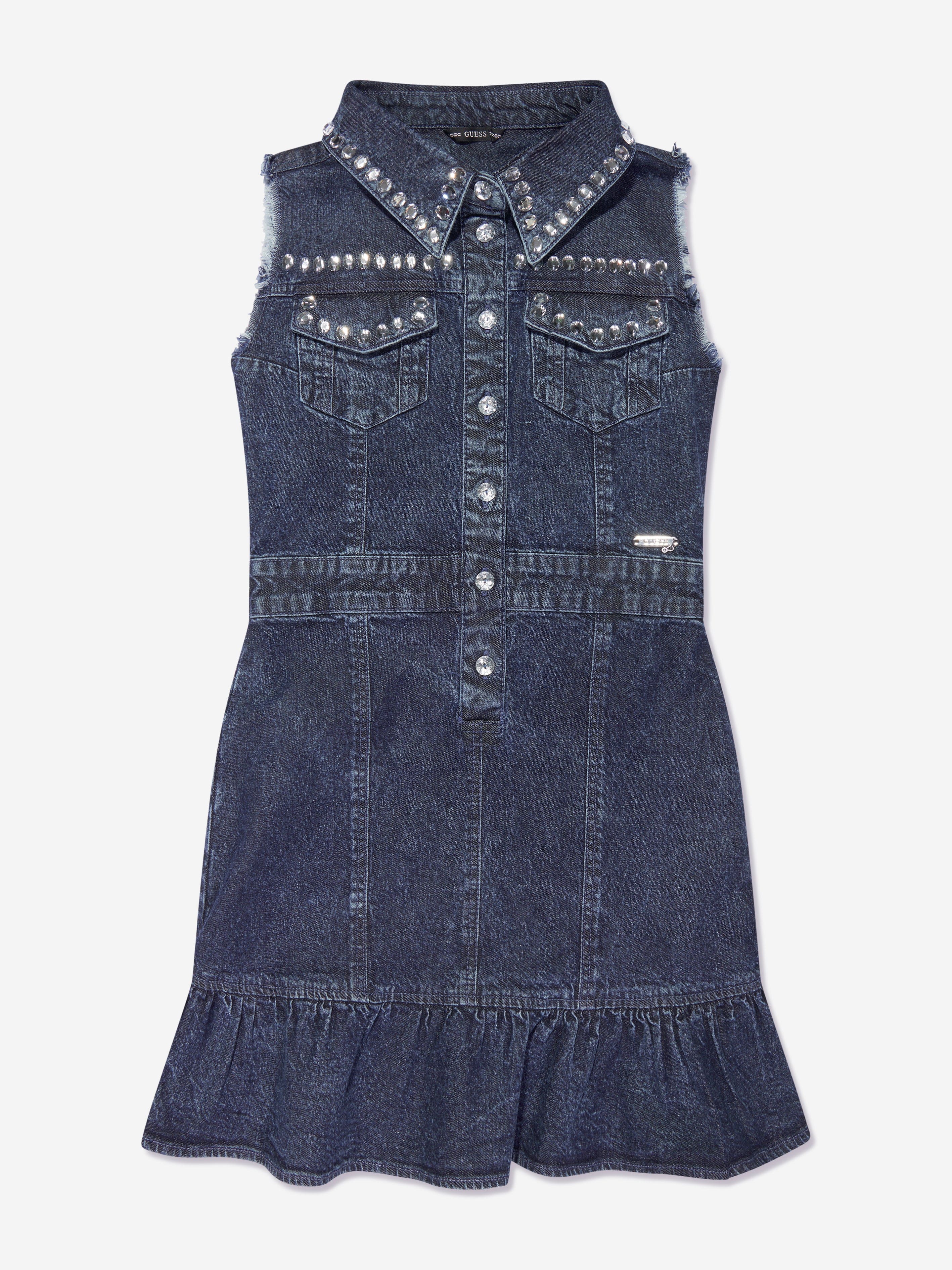 Guess Girls Sleeveless Denim Dress in Blue