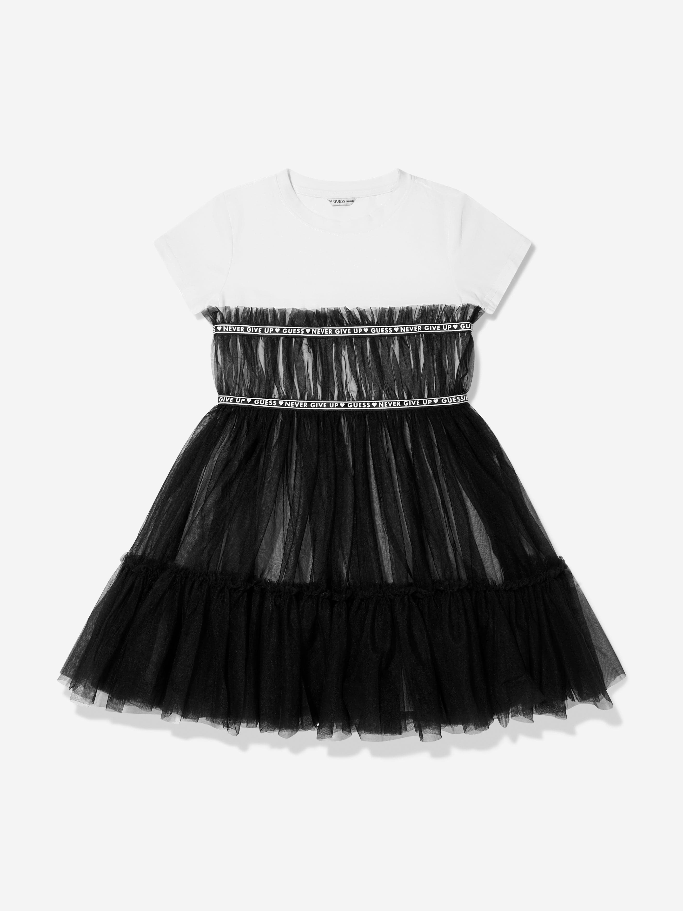 Guess Girls Mixed Fabric Mesh Dress in Black