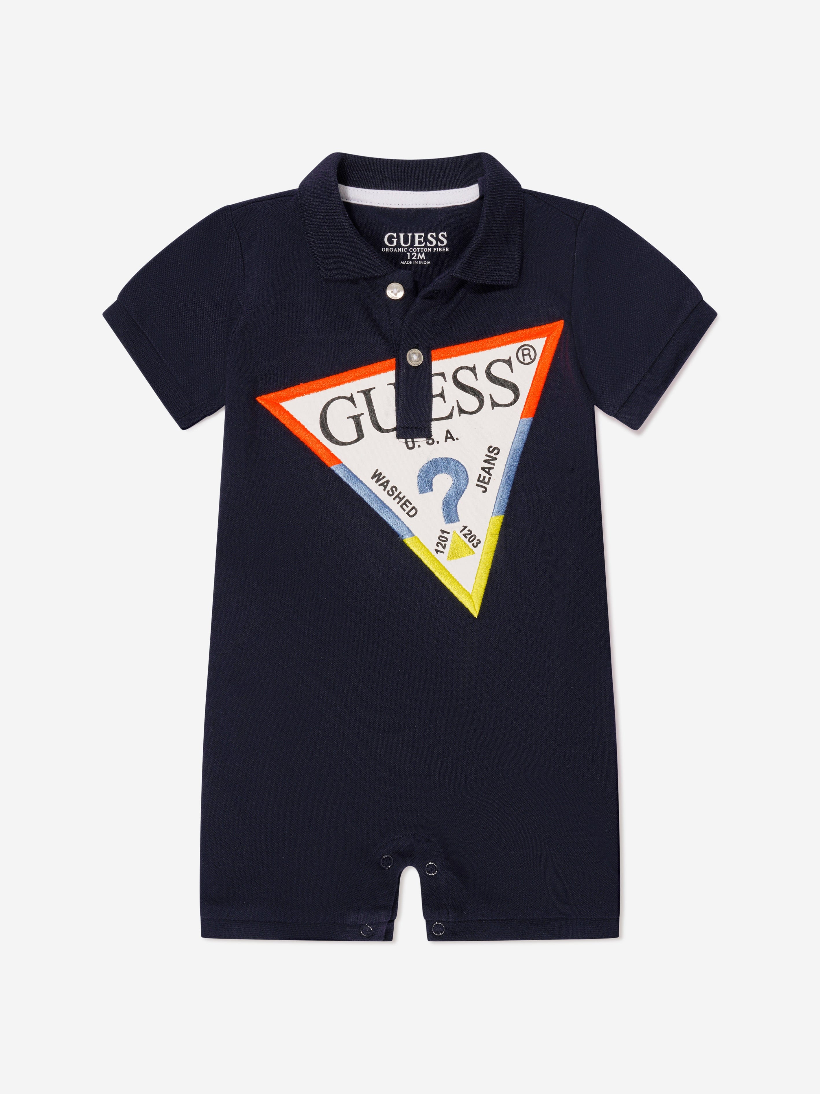 Guess Baby Boys Logo Print Romper in Navy