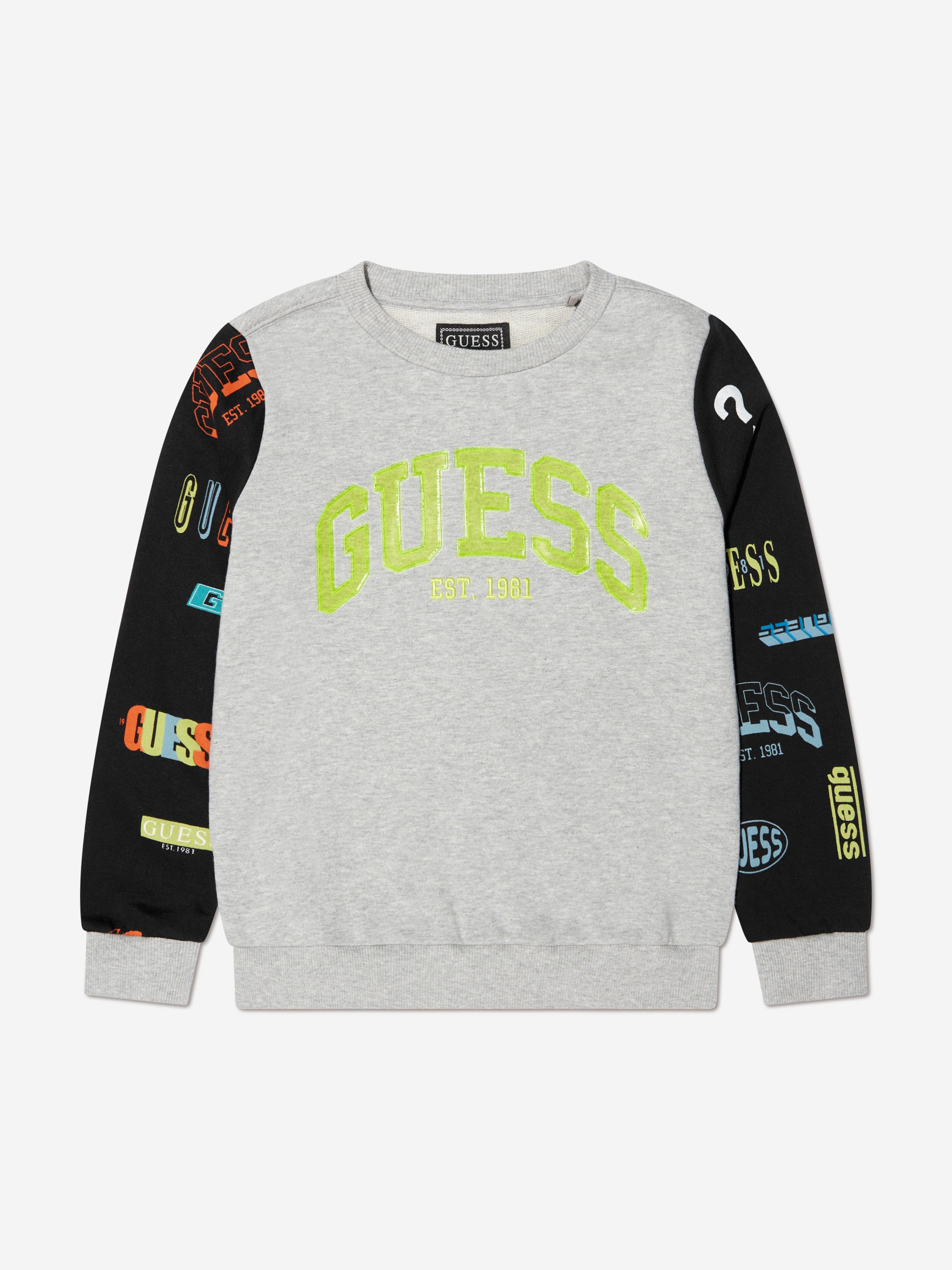 Guess Boys Flag Sleeve Logo Sweatshirt in Navy