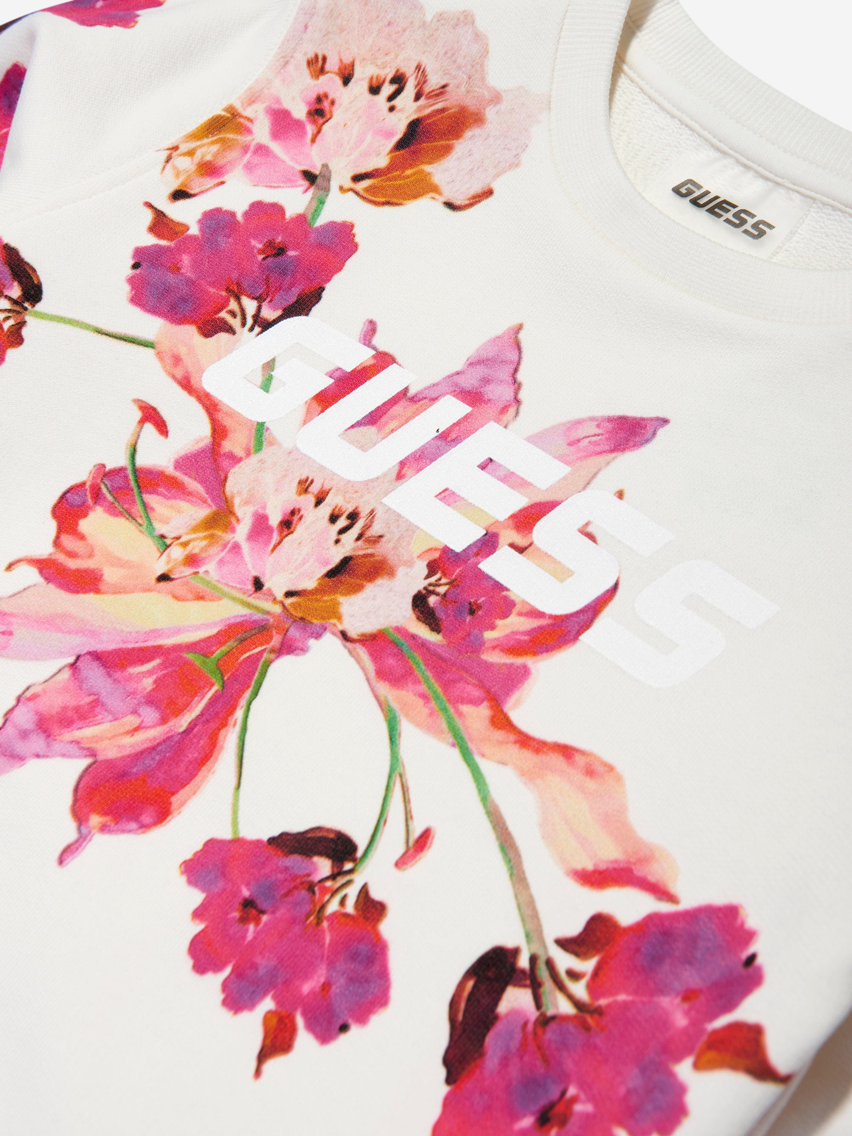 Guess Girls Floral Sweatshirt in White