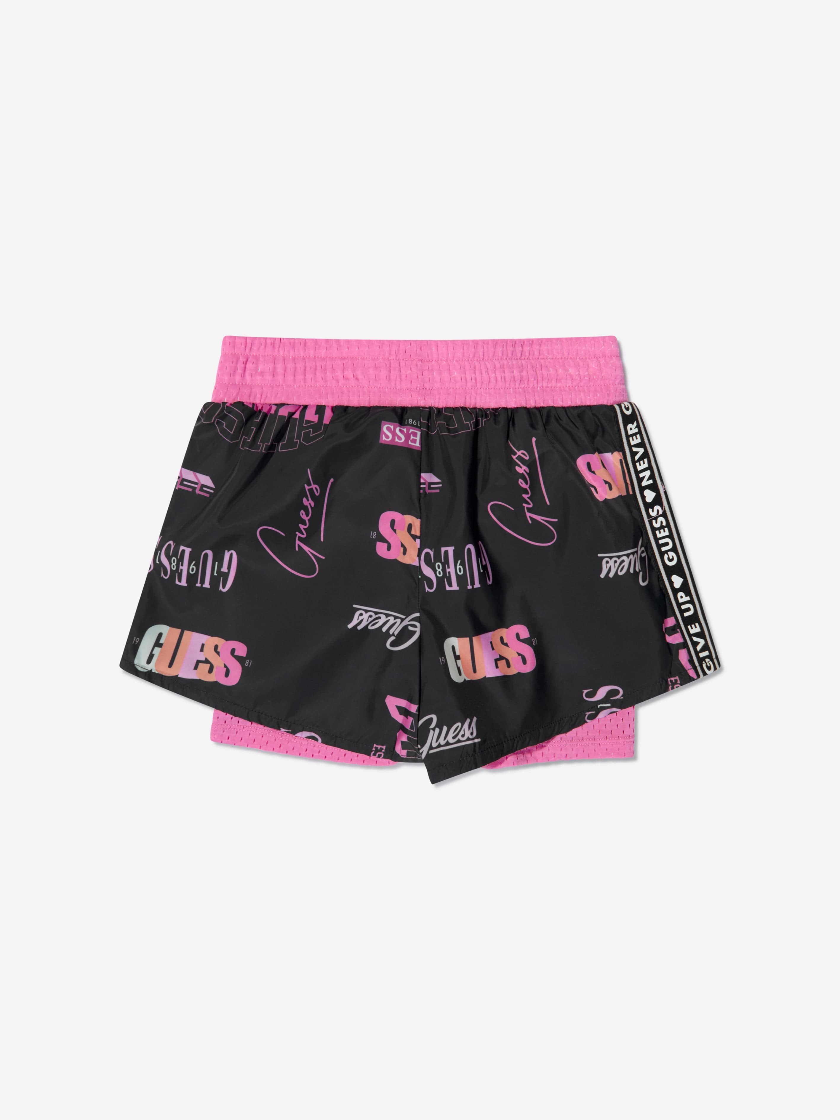 Guess Girls Logo Print Active Shorts in Pink