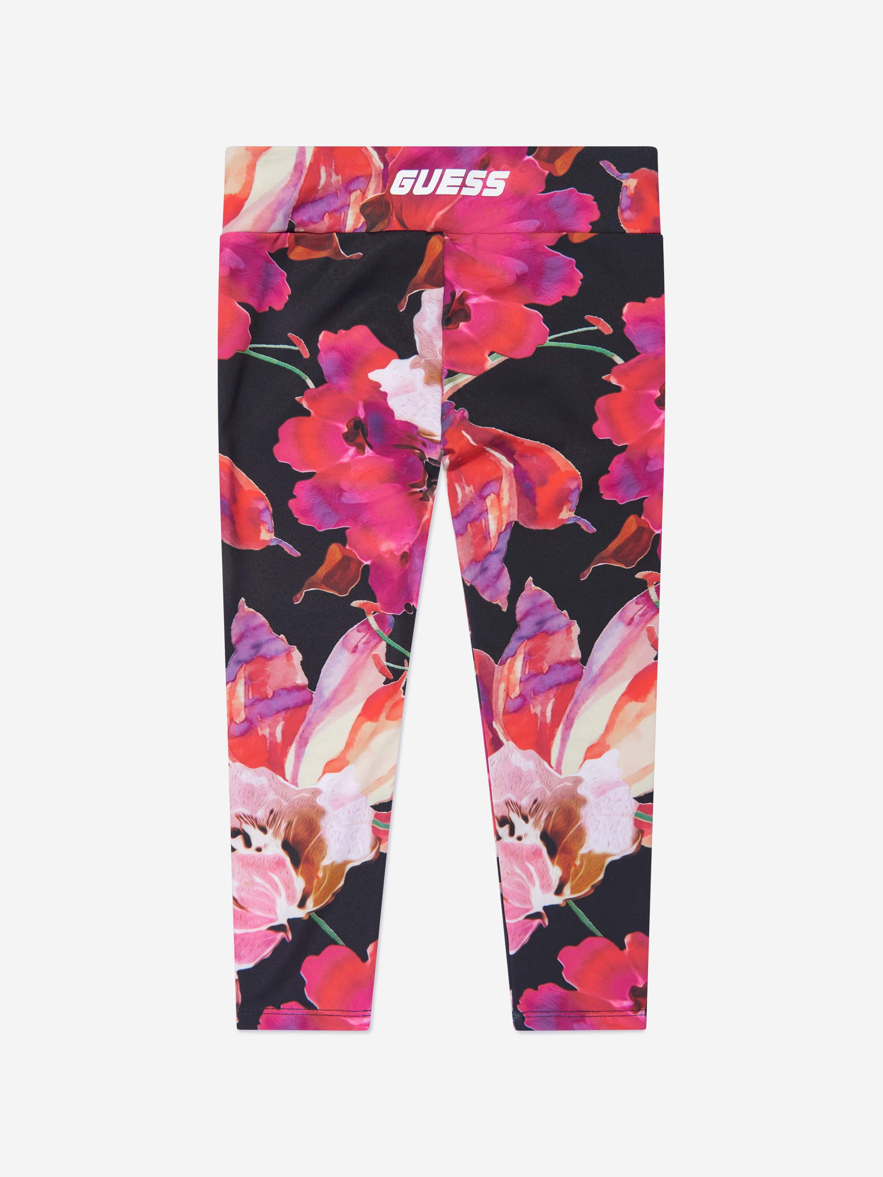 Guess Girls Floral Print Leggings in Pink