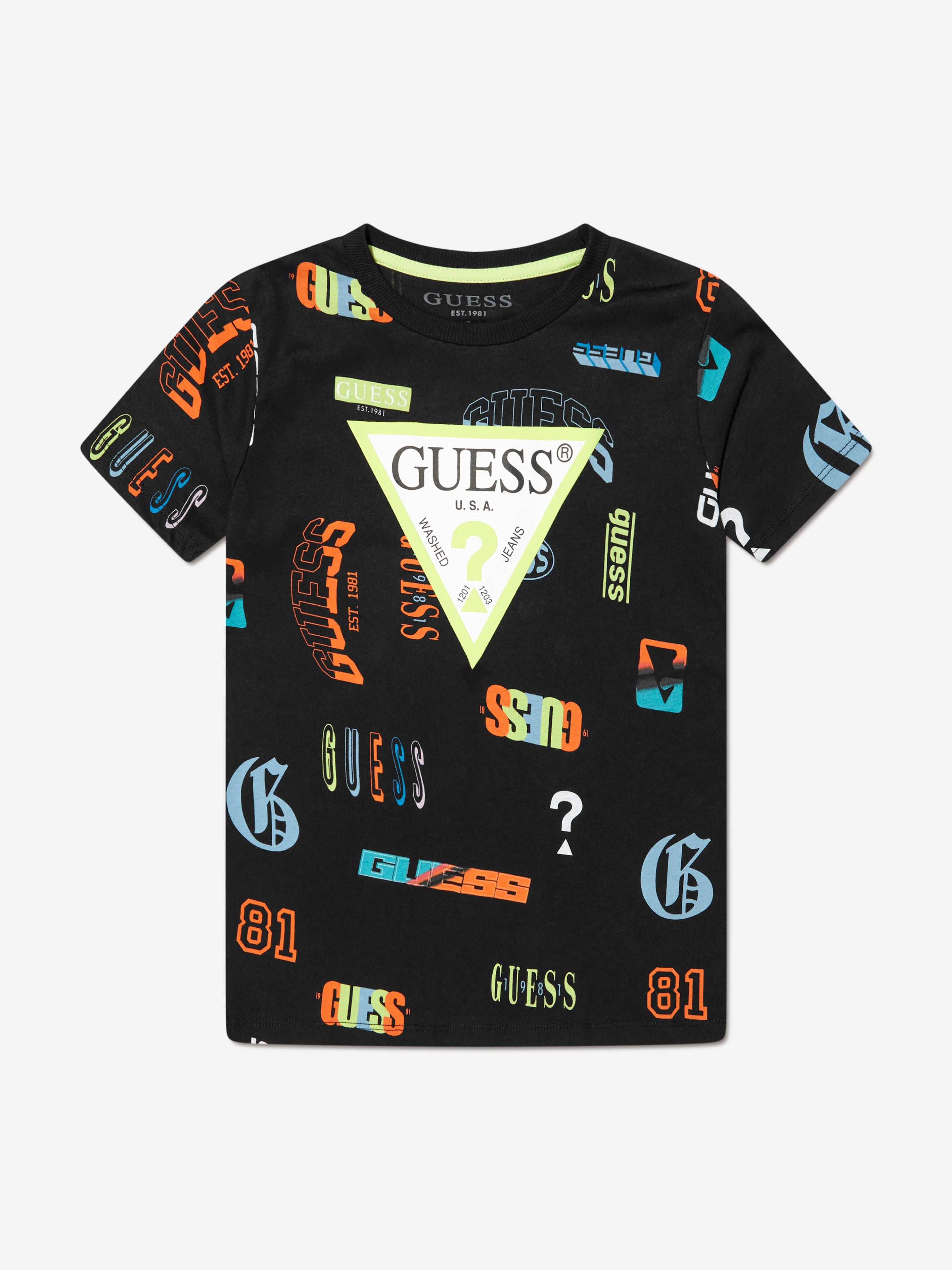 Guess Boys Logo Print T-Shirt in Black