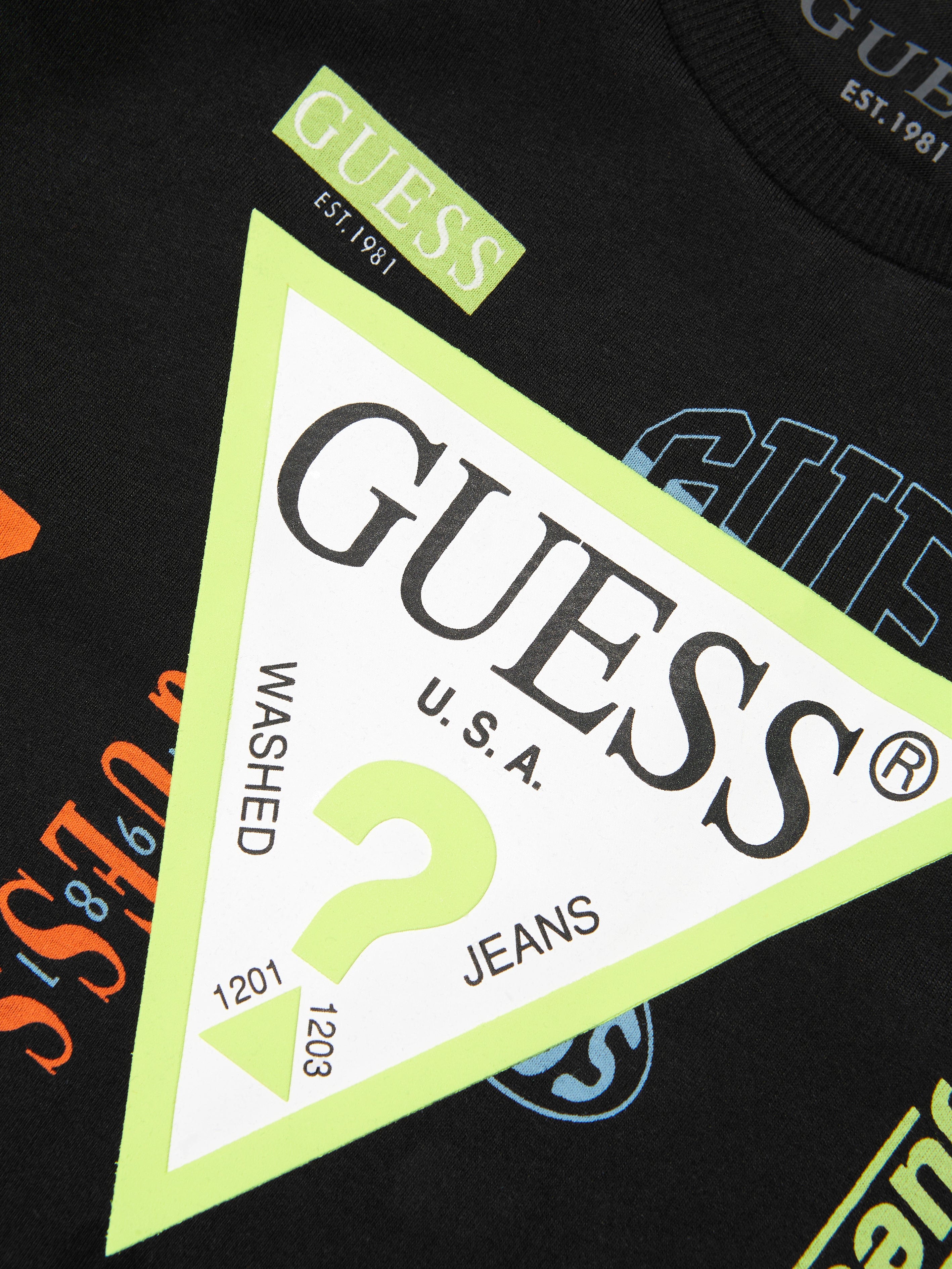 Guess Boys Logo Print T-Shirt in Black