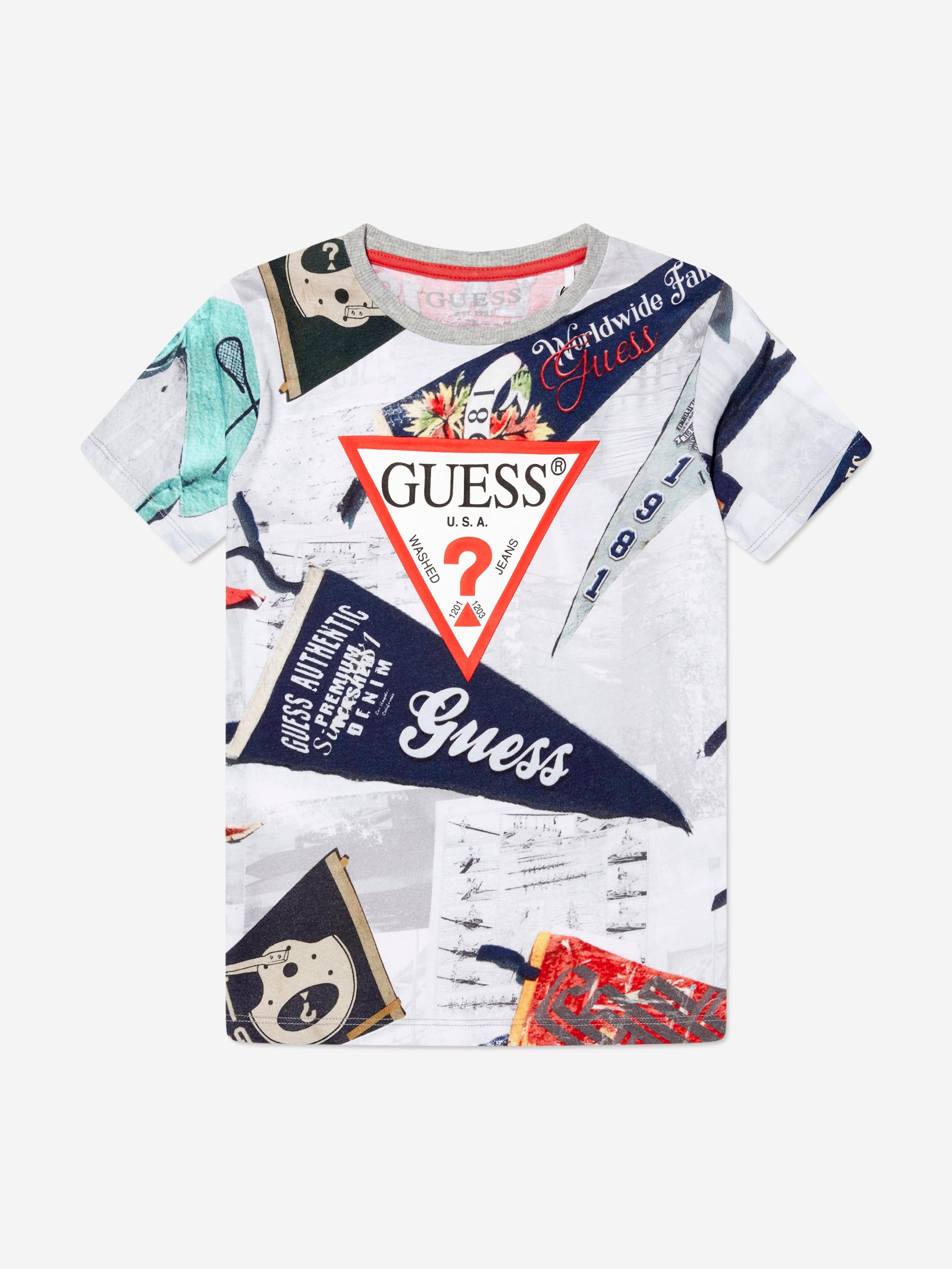 Guess Boys Flag Print T-Shirt in White