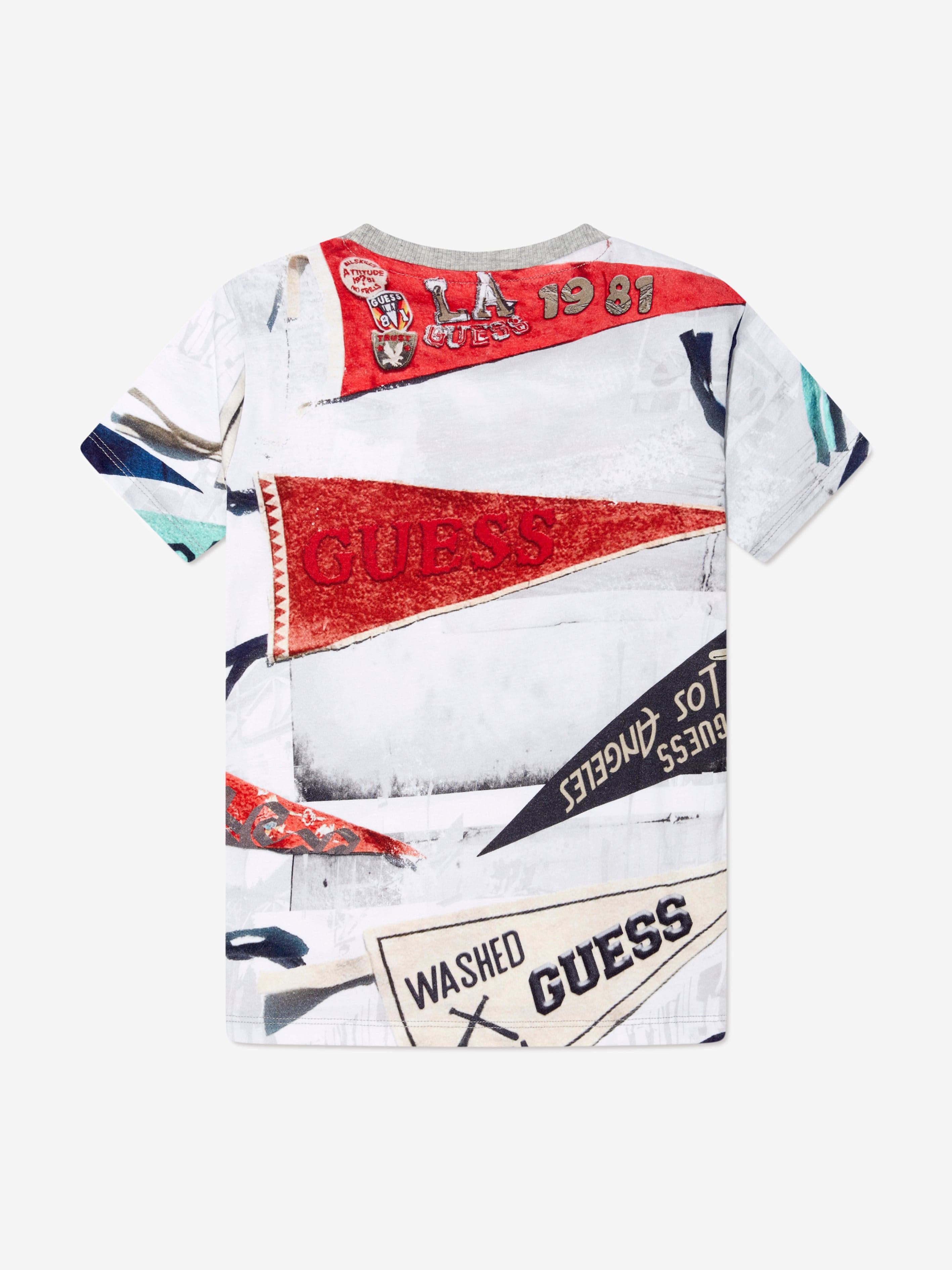 Guess Boys Flag Print T-Shirt in White