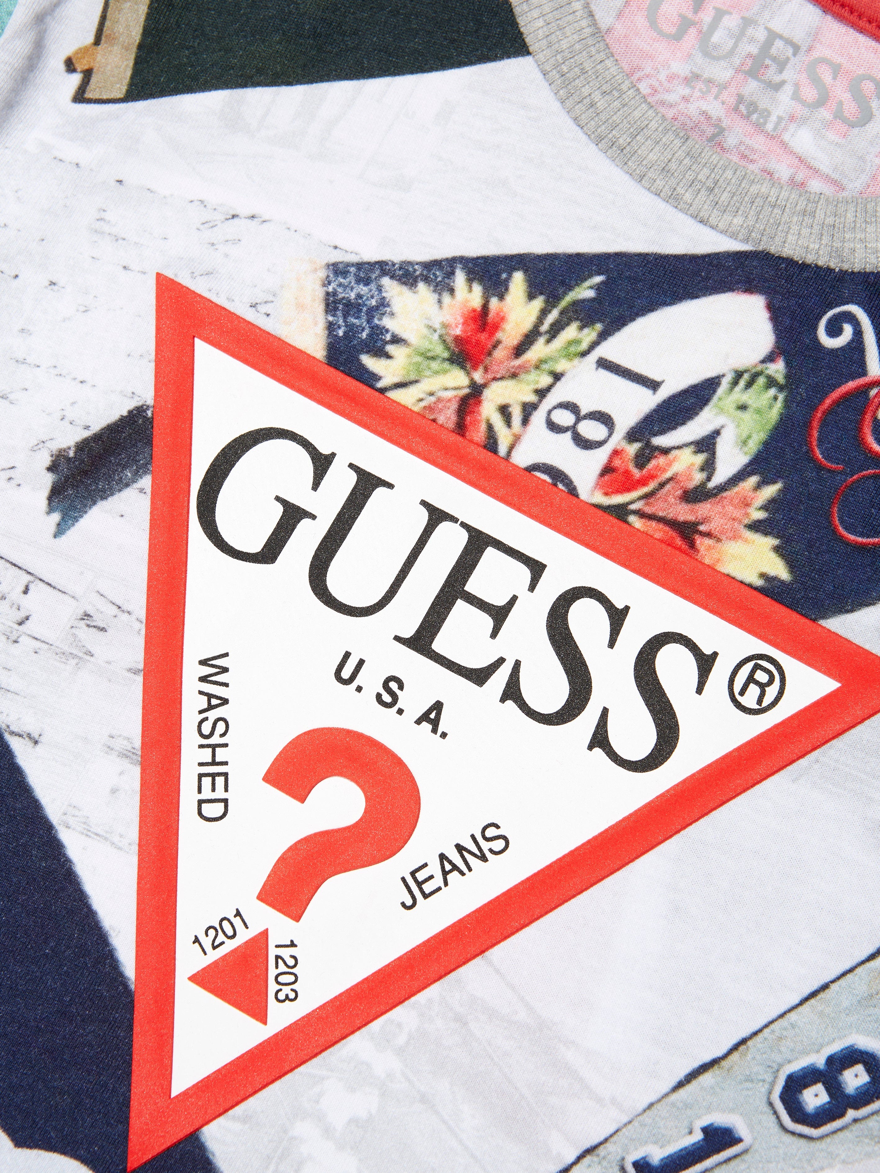 Guess Boys Flag Print T-Shirt in White