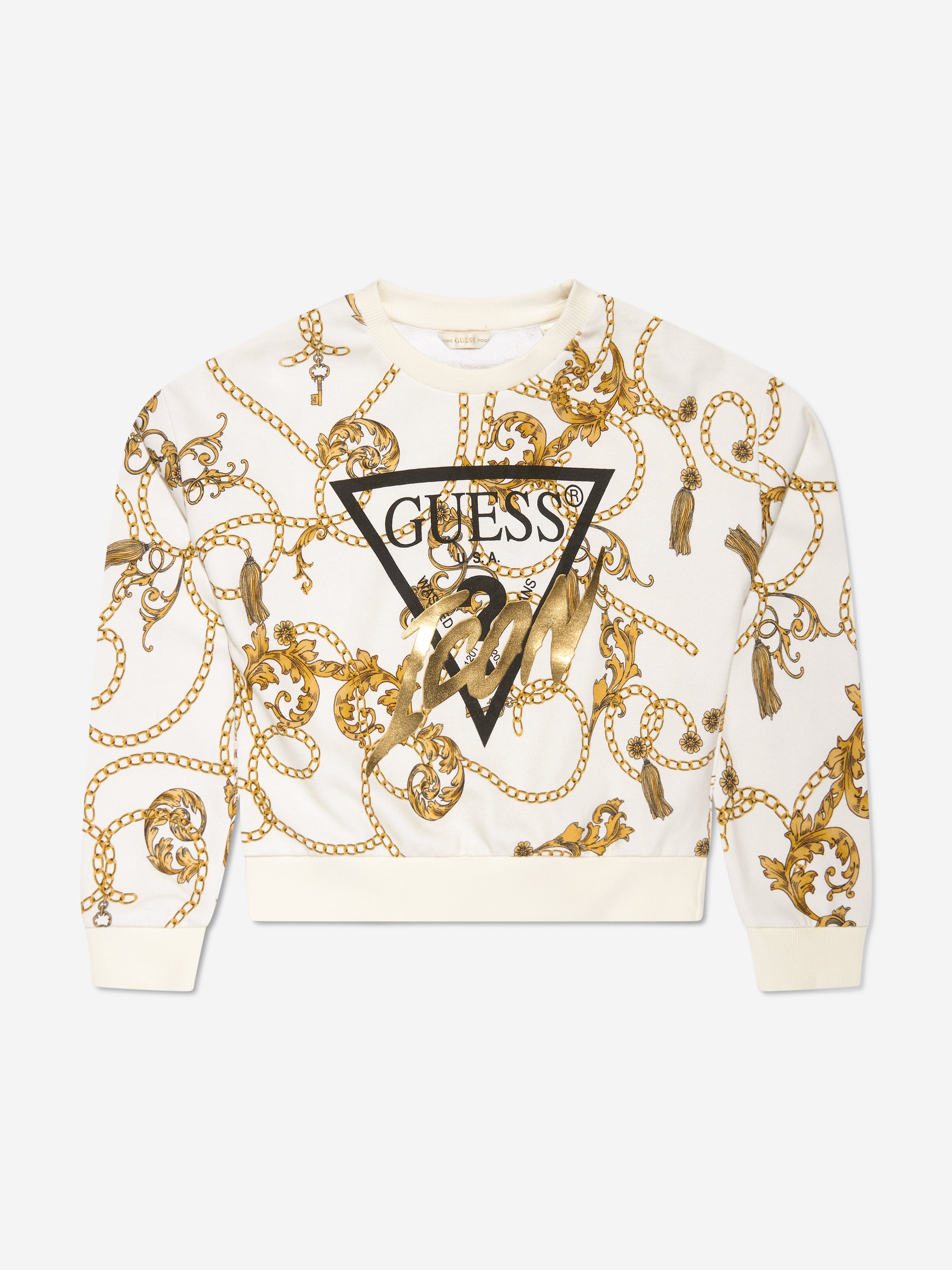 Guess Girls Chain Print Sweatshirt in Gold