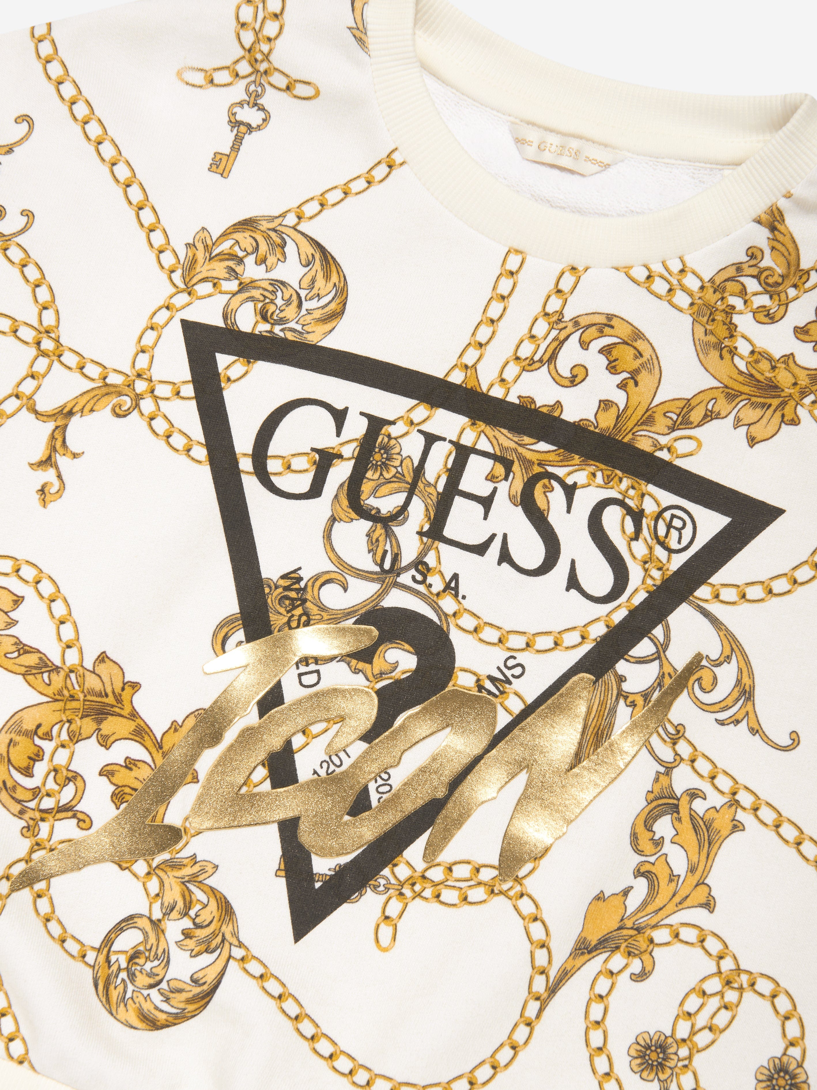 Guess Girls Chain Print Sweatshirt in Gold