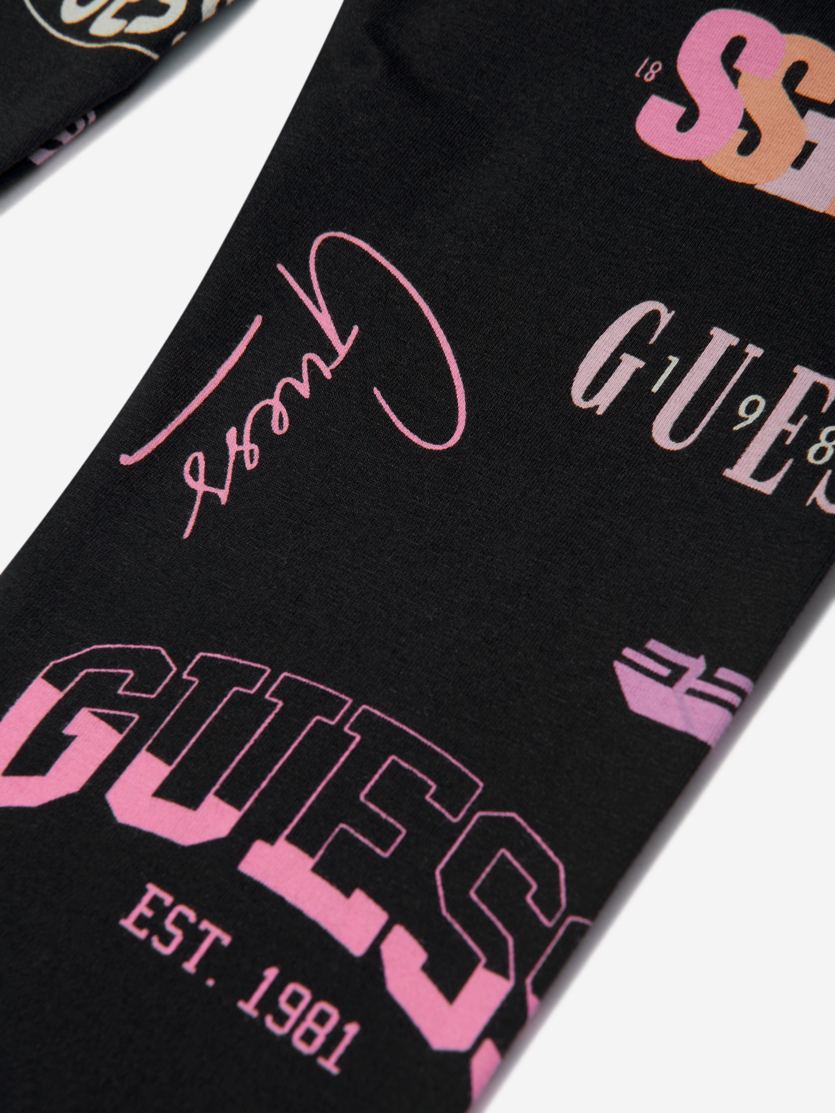 Guess Girls Logo Print Leggings in Black