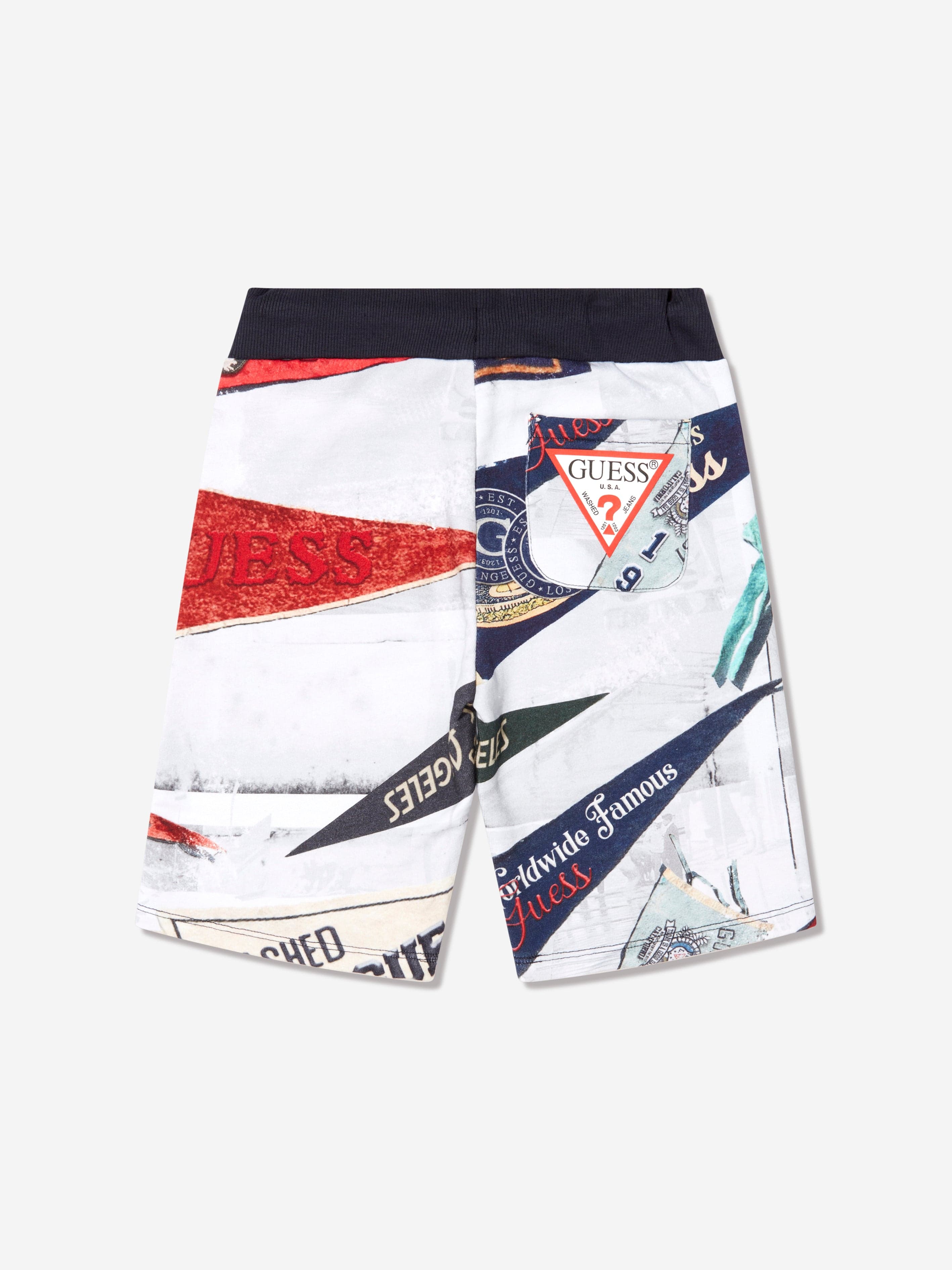 Guess Boys Flag Print Shorts in White