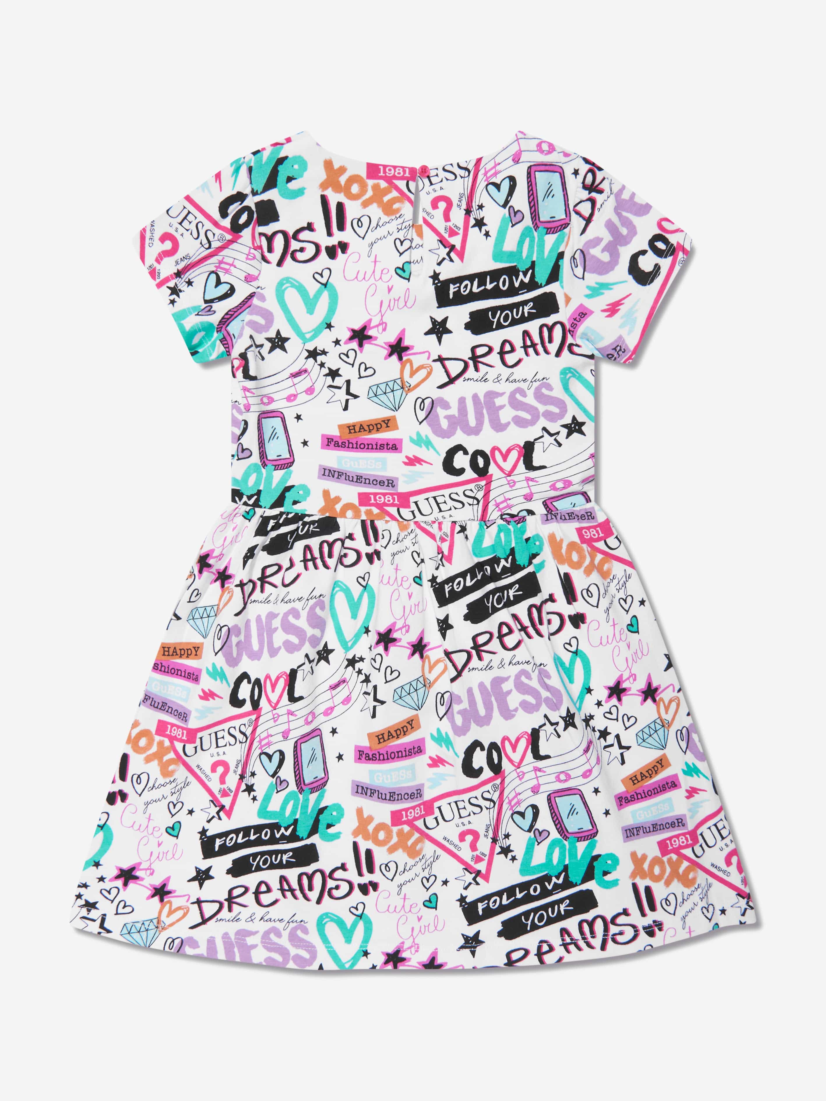 Guess Girls Graffiti Print Dress in White