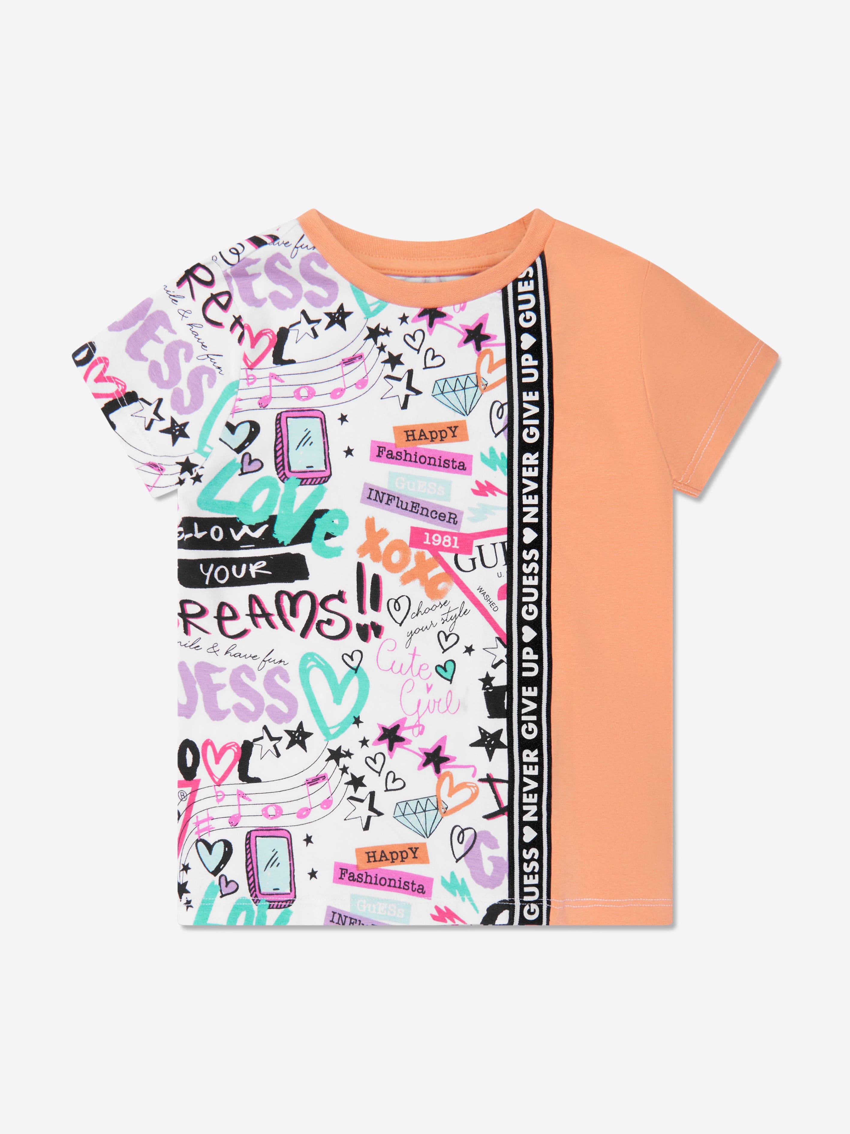 Guess Girls Graffiti Print T-Shirt in Orange