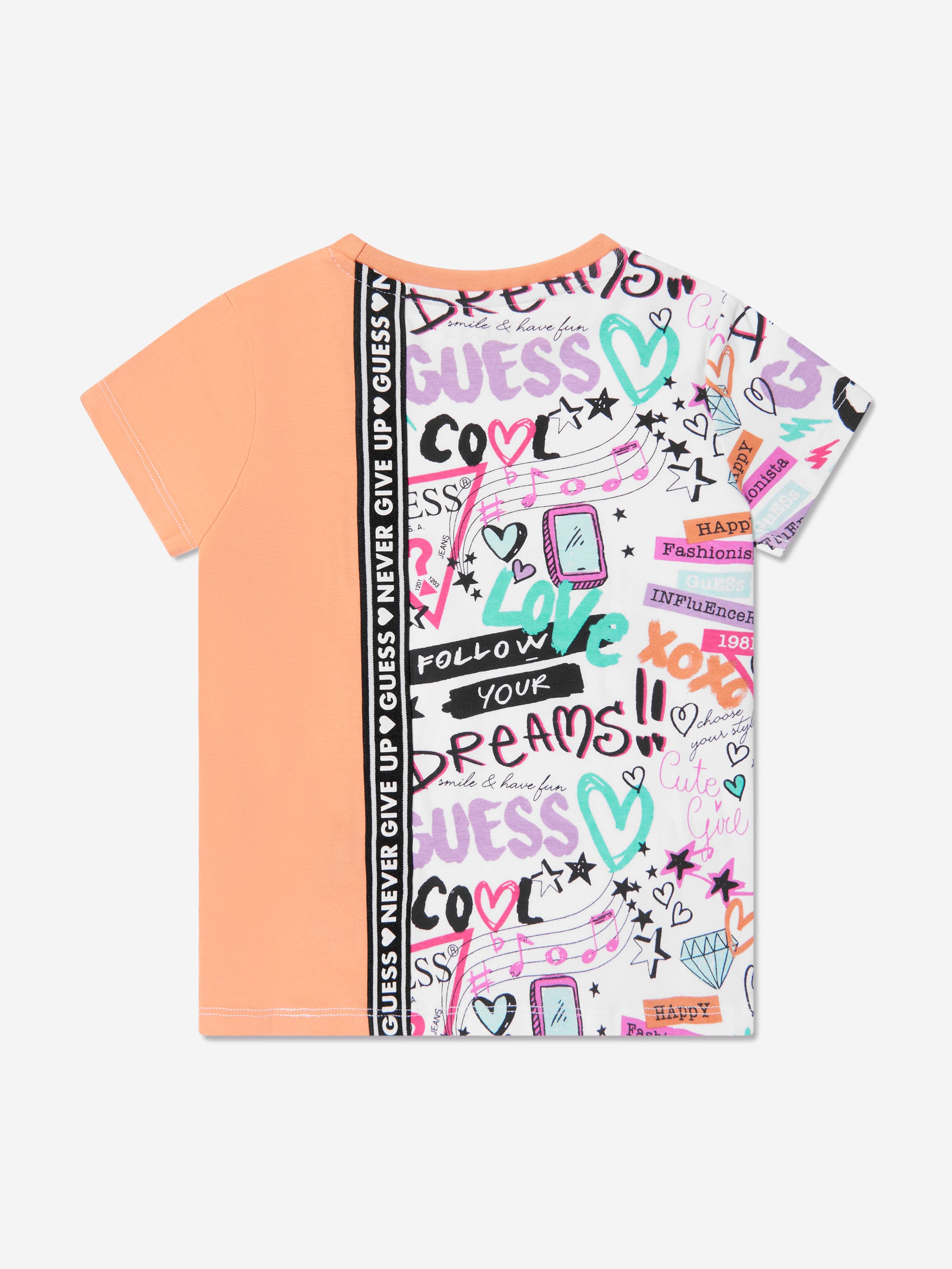 Guess Girls Graffiti Print T-Shirt in Orange