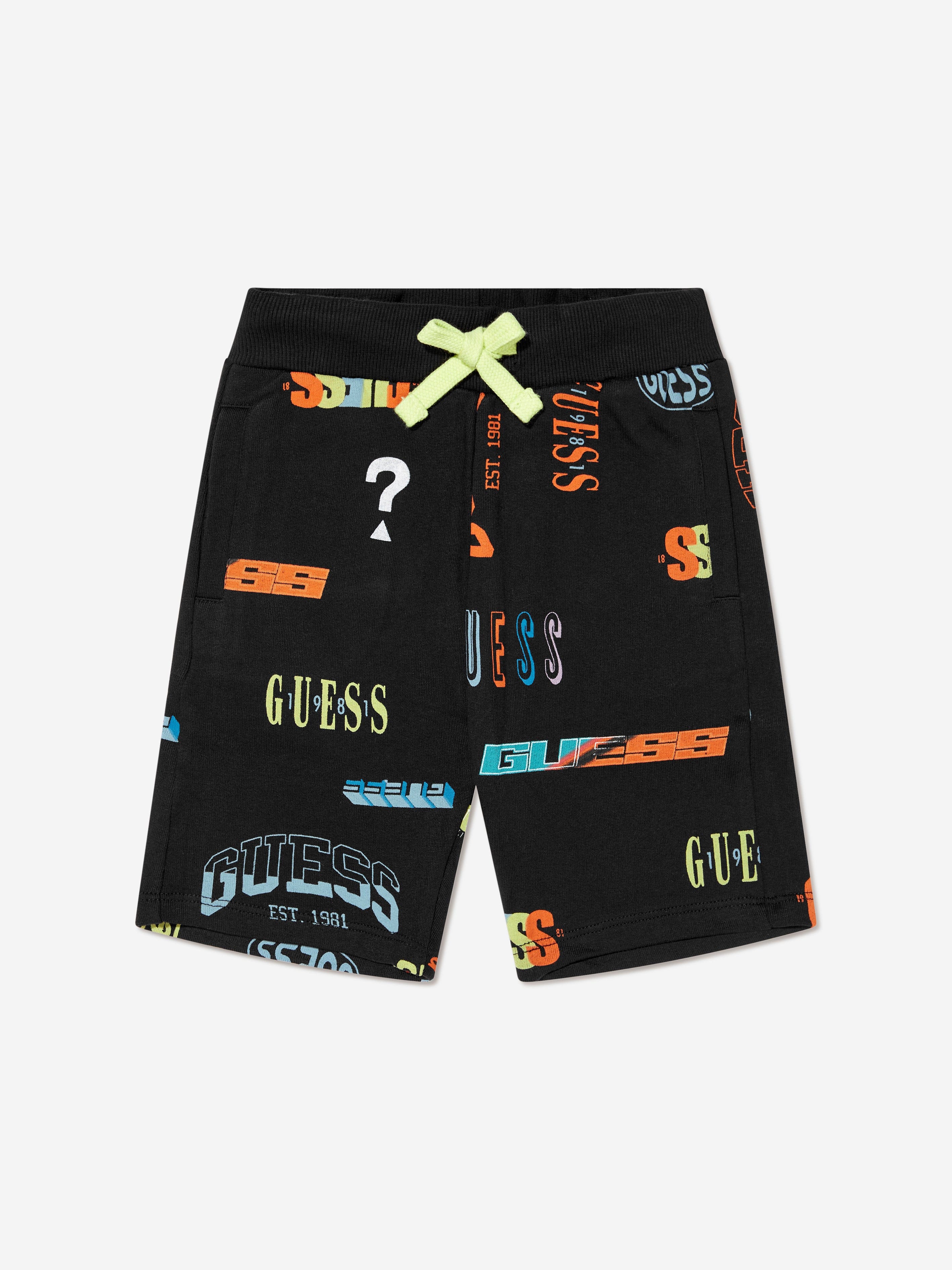 Guess Boys Logo Print Shorts in Black