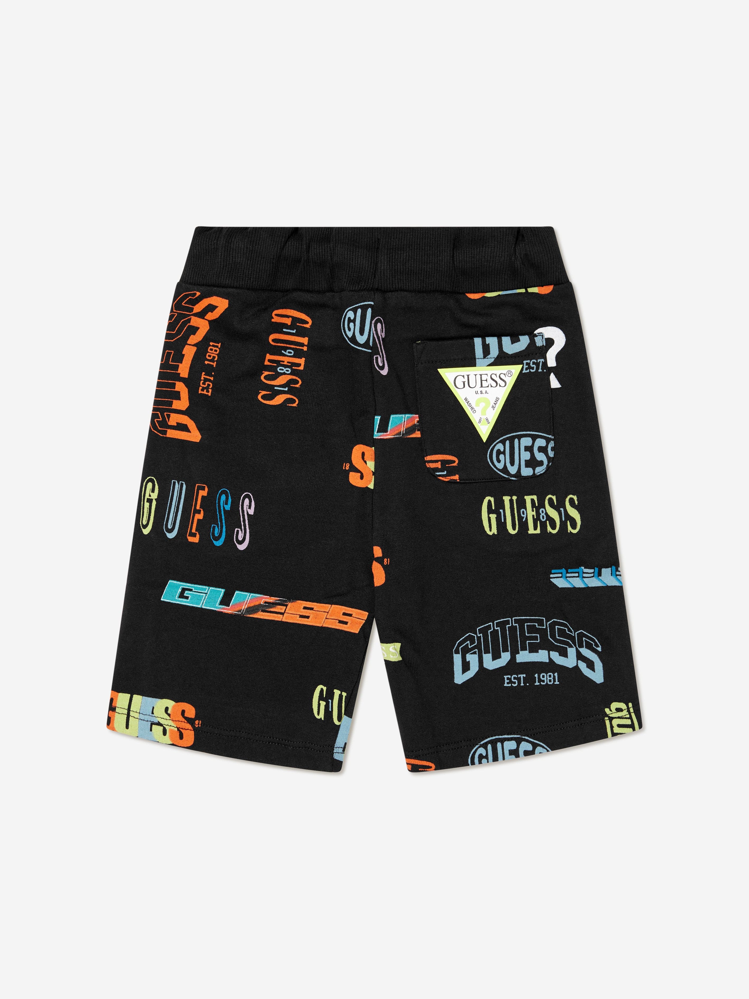 Guess Boys Logo Print Shorts in Black