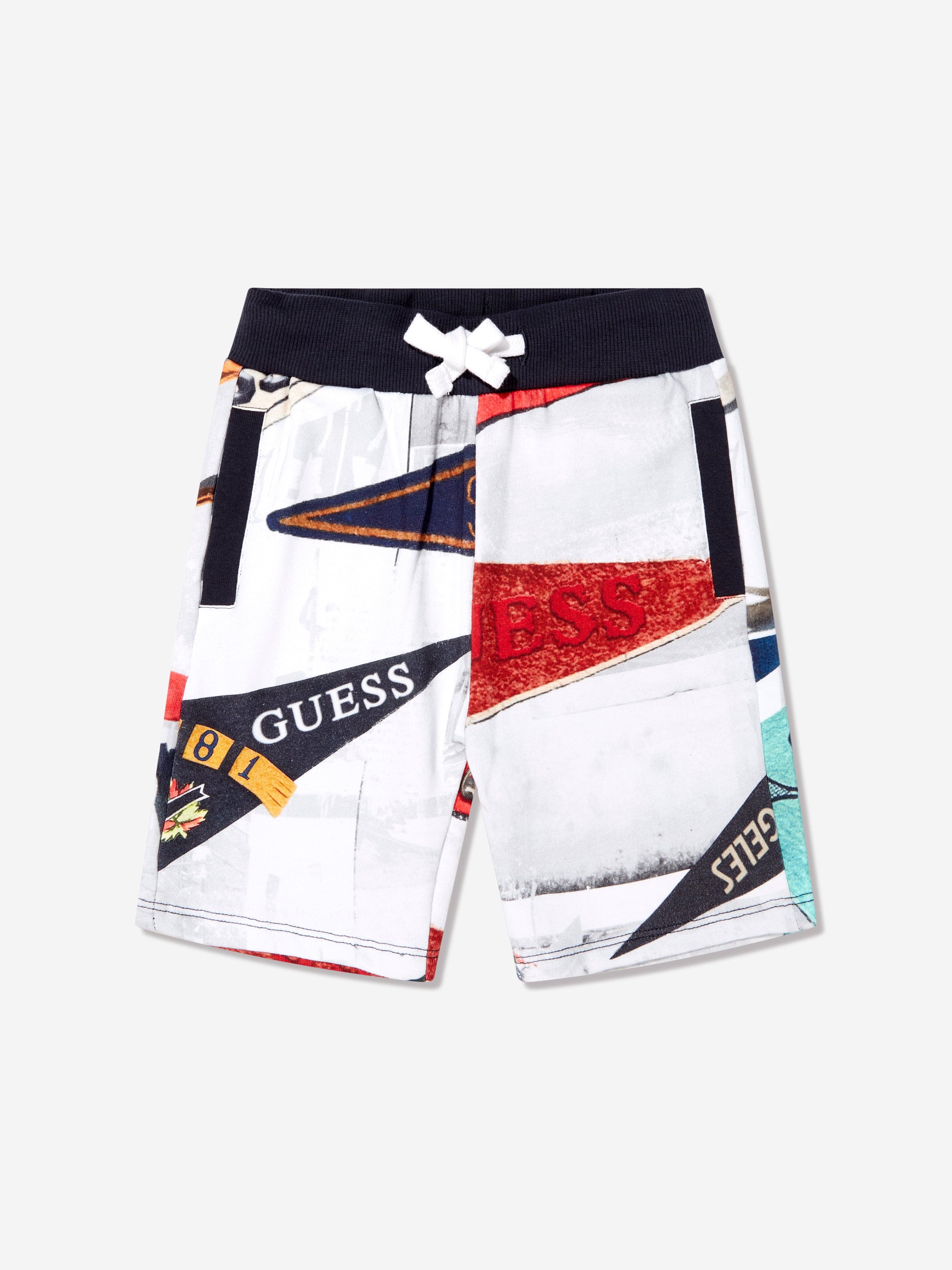 Guess Boys Flag Print Shorts in White