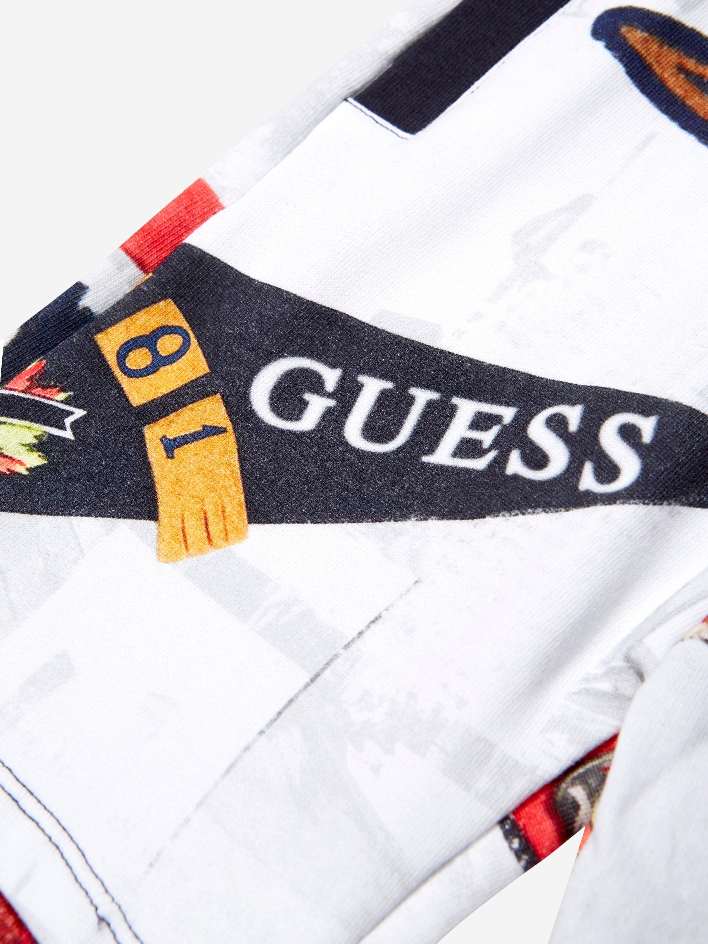 Guess Boys Flag Print Shorts in White