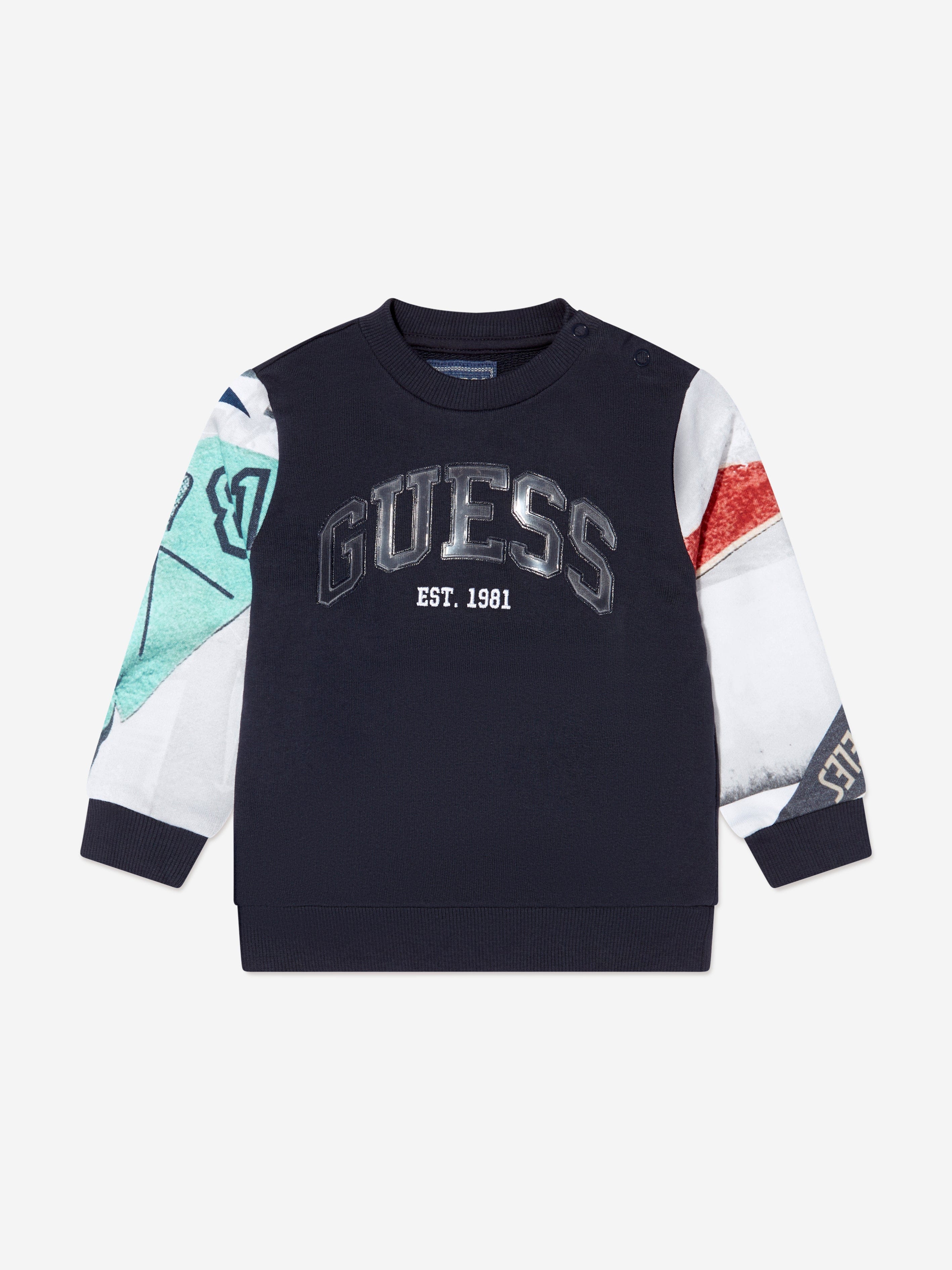 Guess Boys Flag Sleeve Logo Sweatshirt in Navy