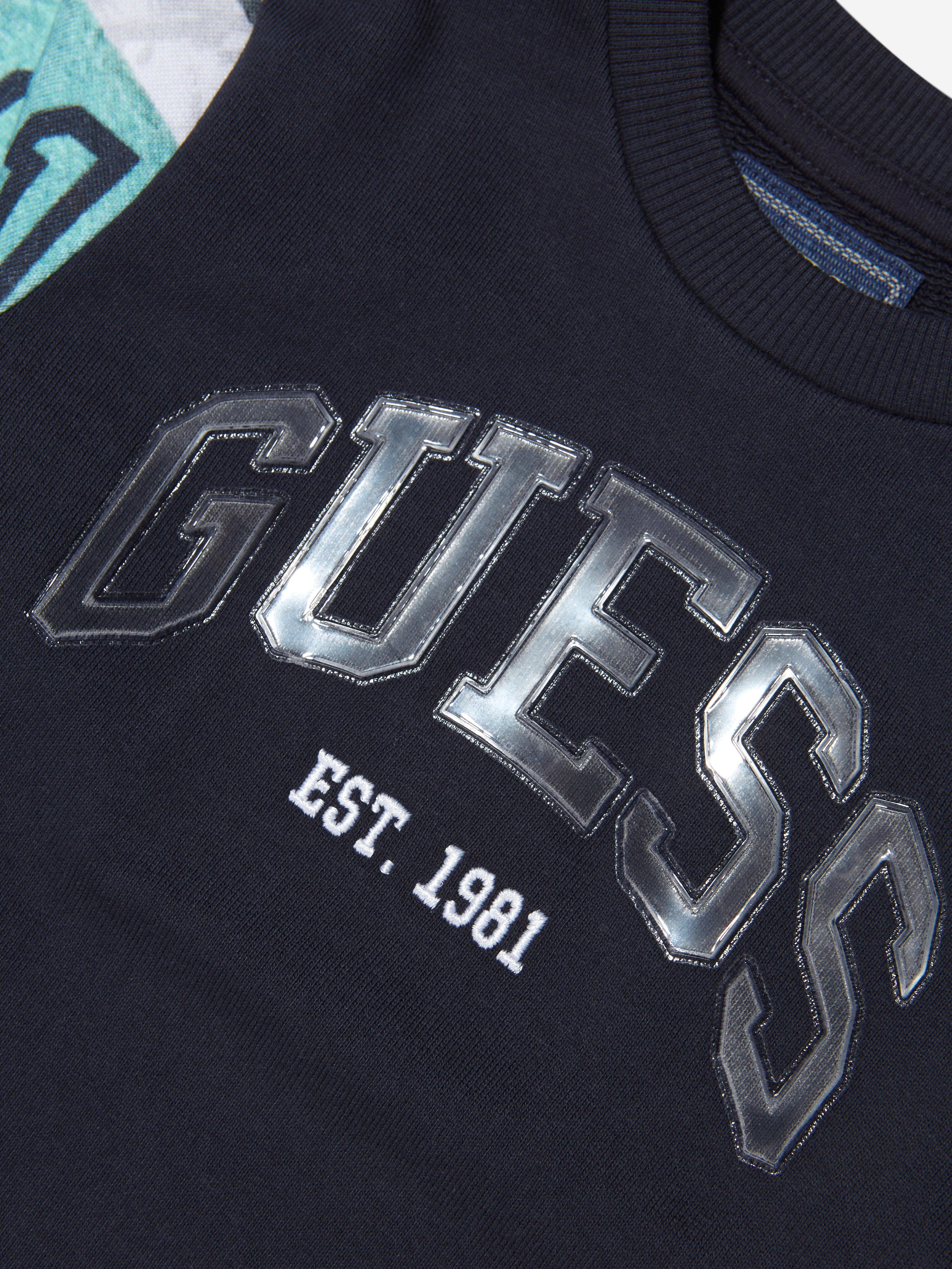 Guess Boys Flag Sleeve Logo Sweatshirt in Navy