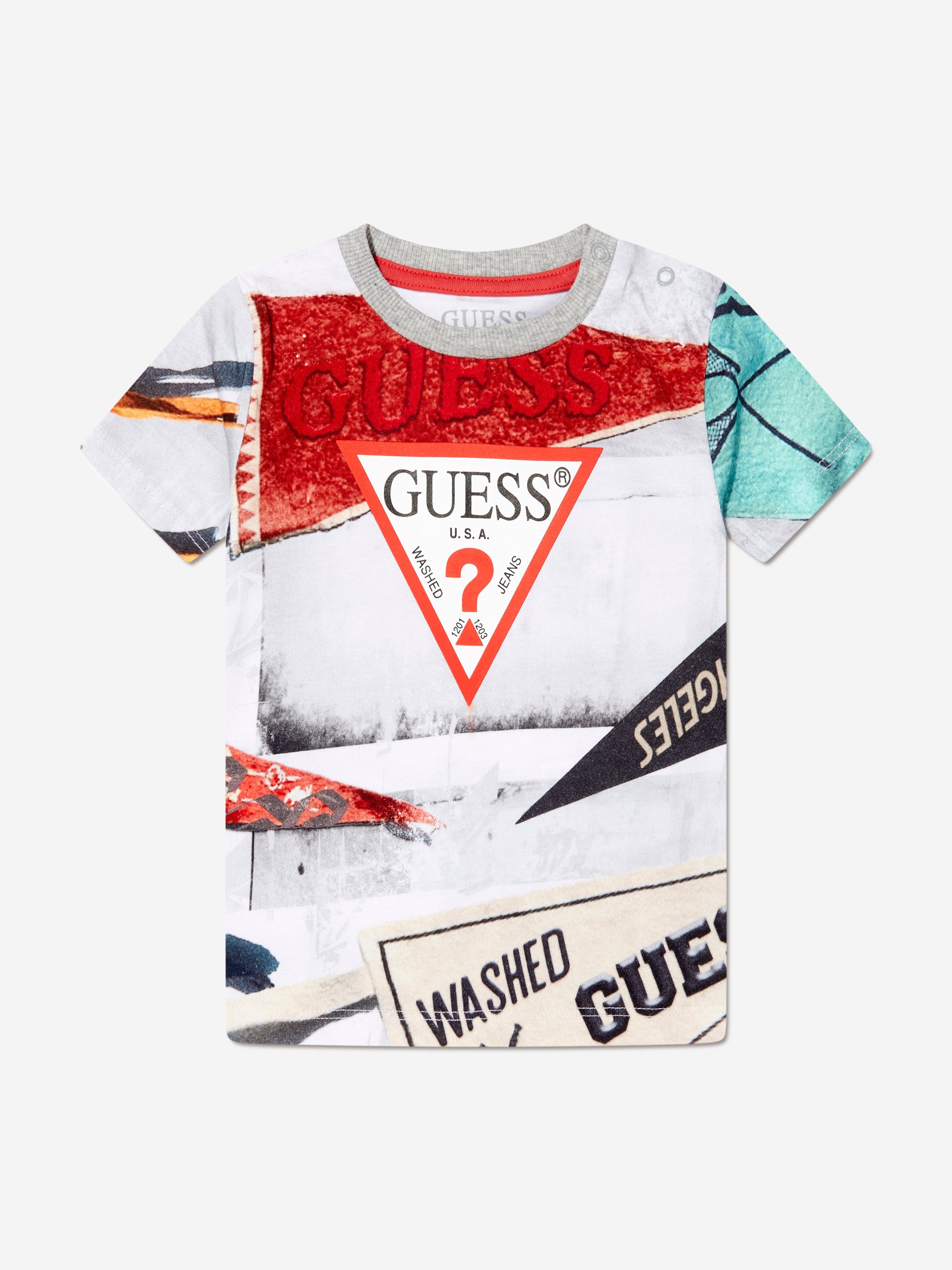 Guess Boys Flag Print T-Shirt in White