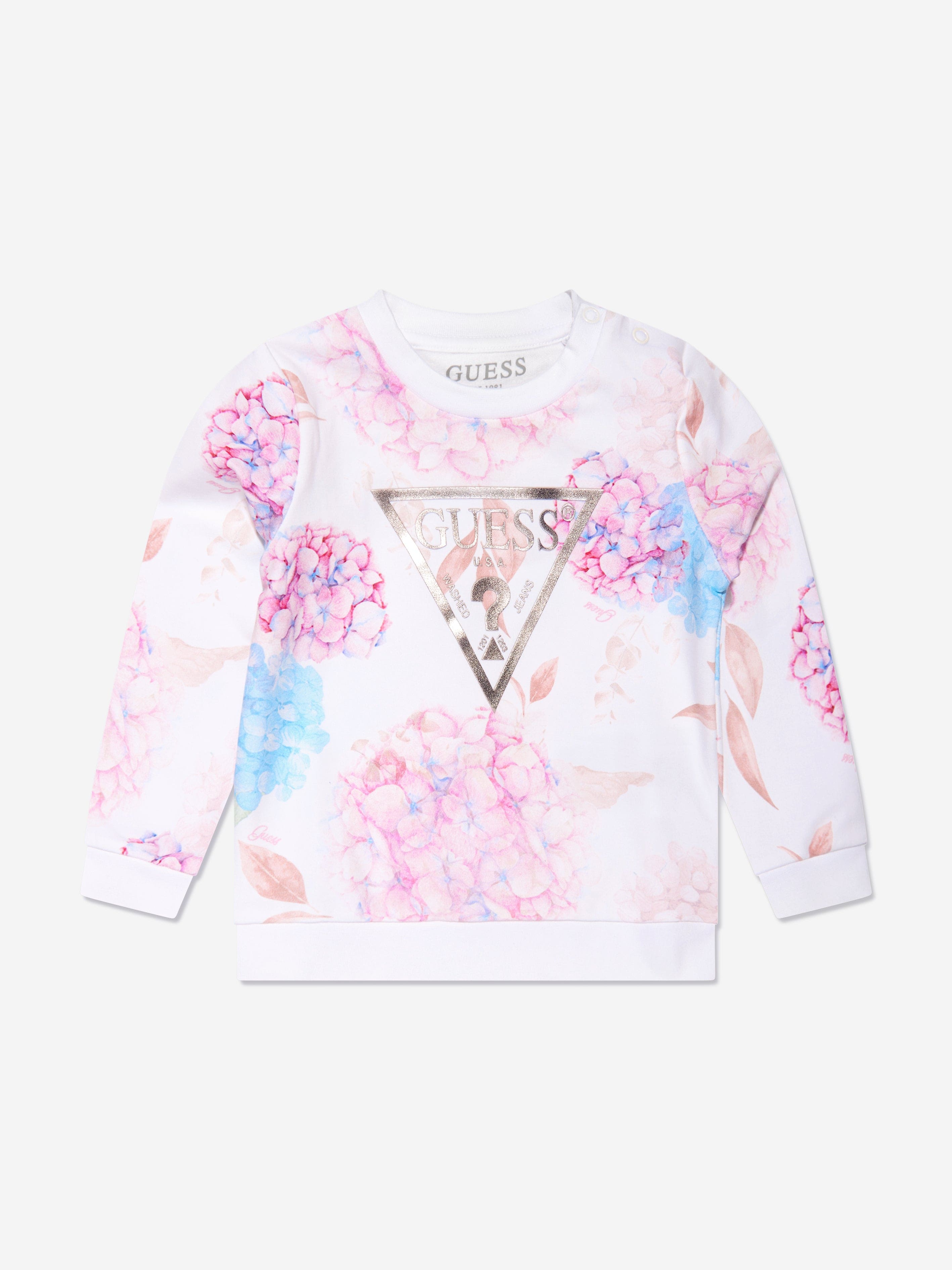 Guess Girls Floral Print Sweatshirt in White