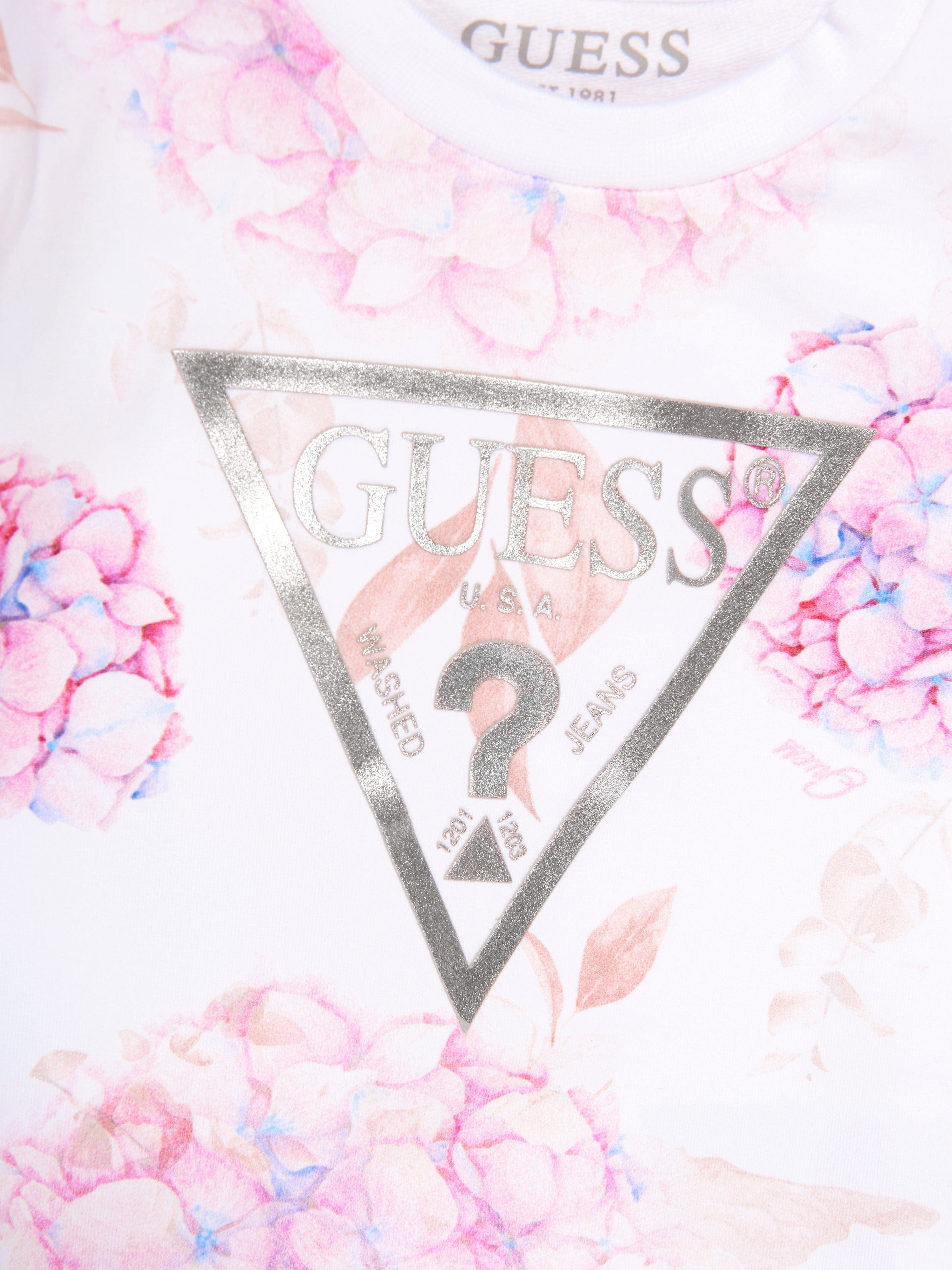 Guess Girls Floral Print Sweatshirt in White