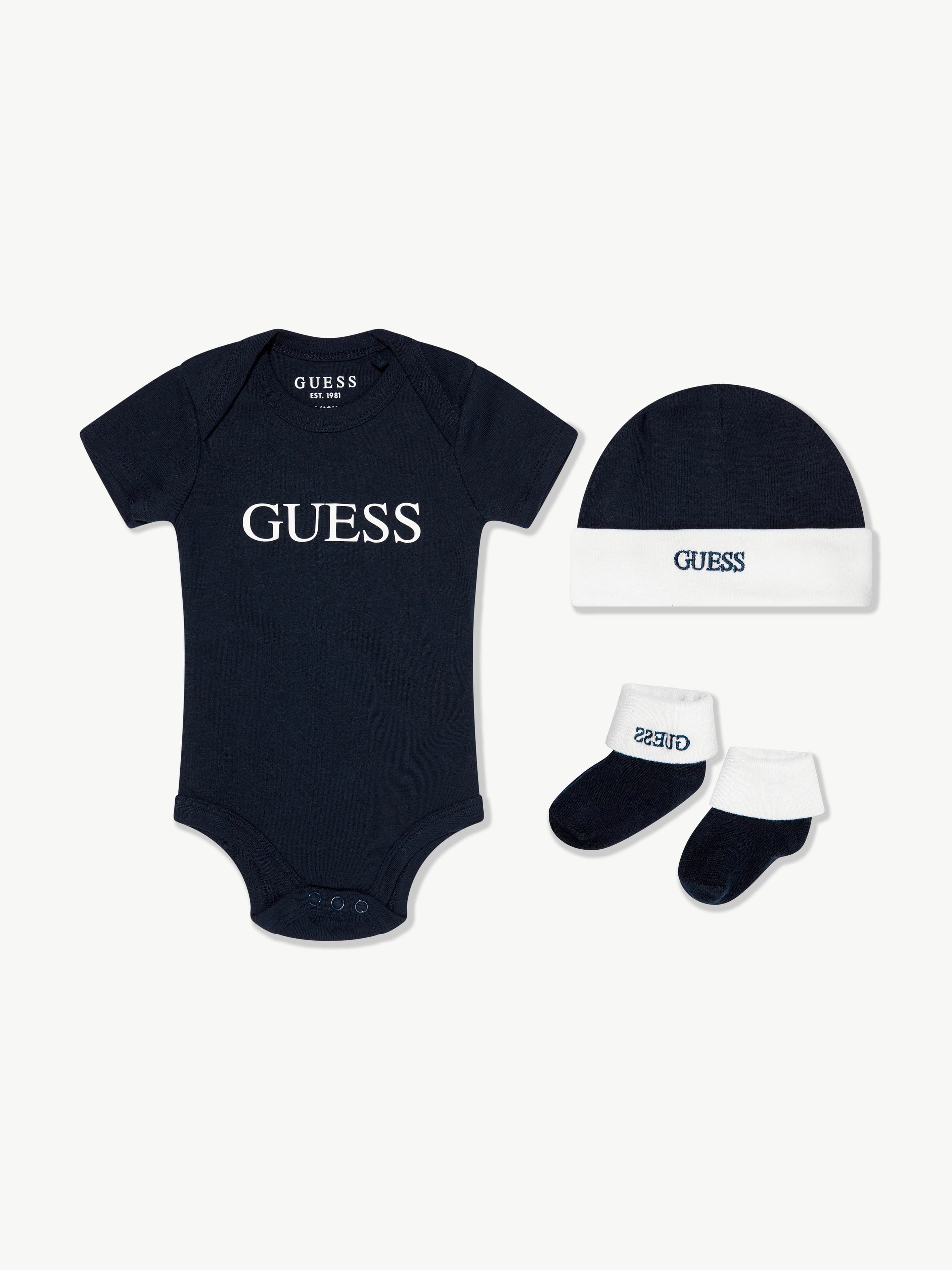 Guess Baby Boys Bodysuit Gift Set (3 Piece) in Navy