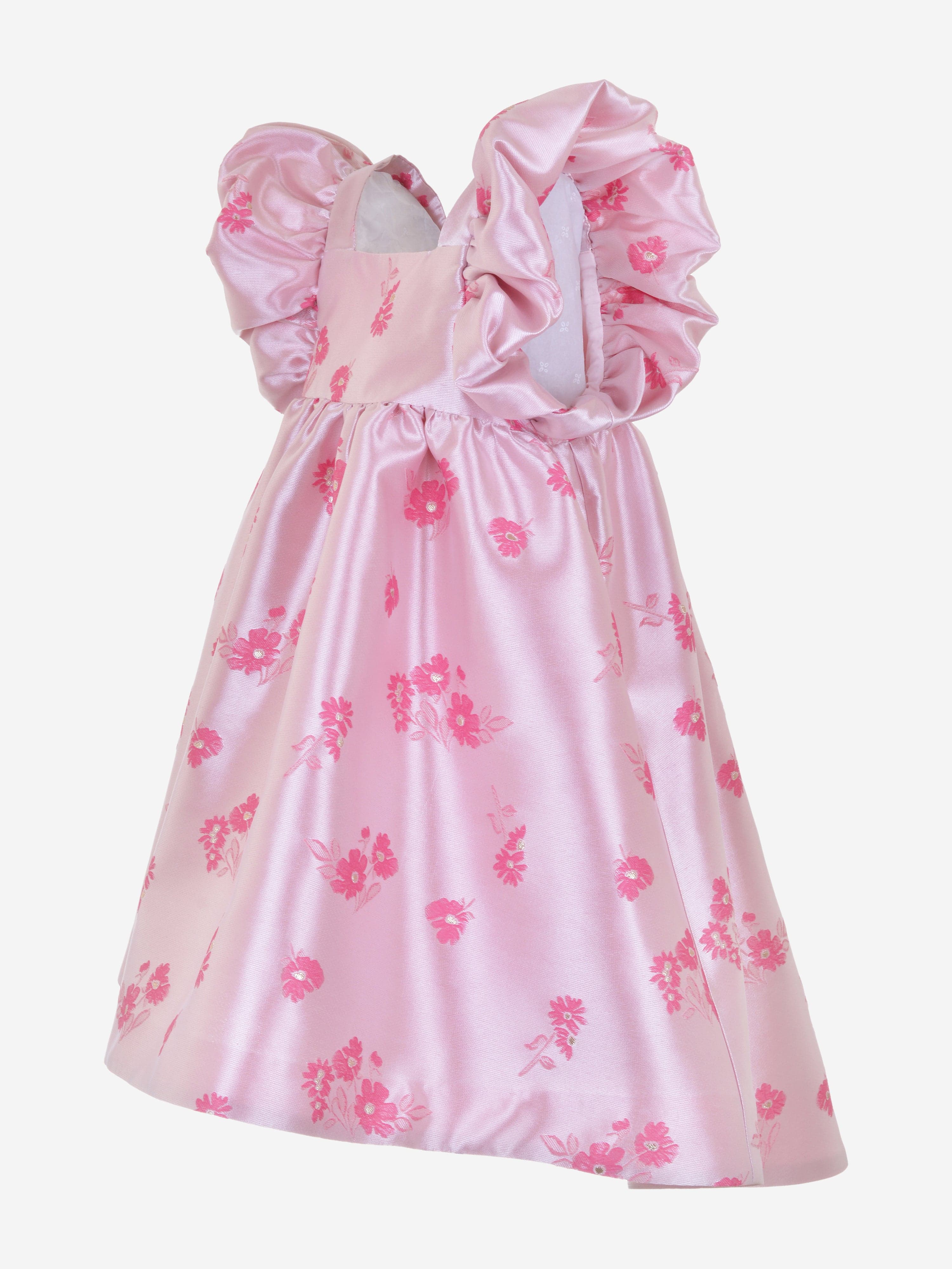 Hucklebones Girls Twisted Sleeve High Low Dress in Pink