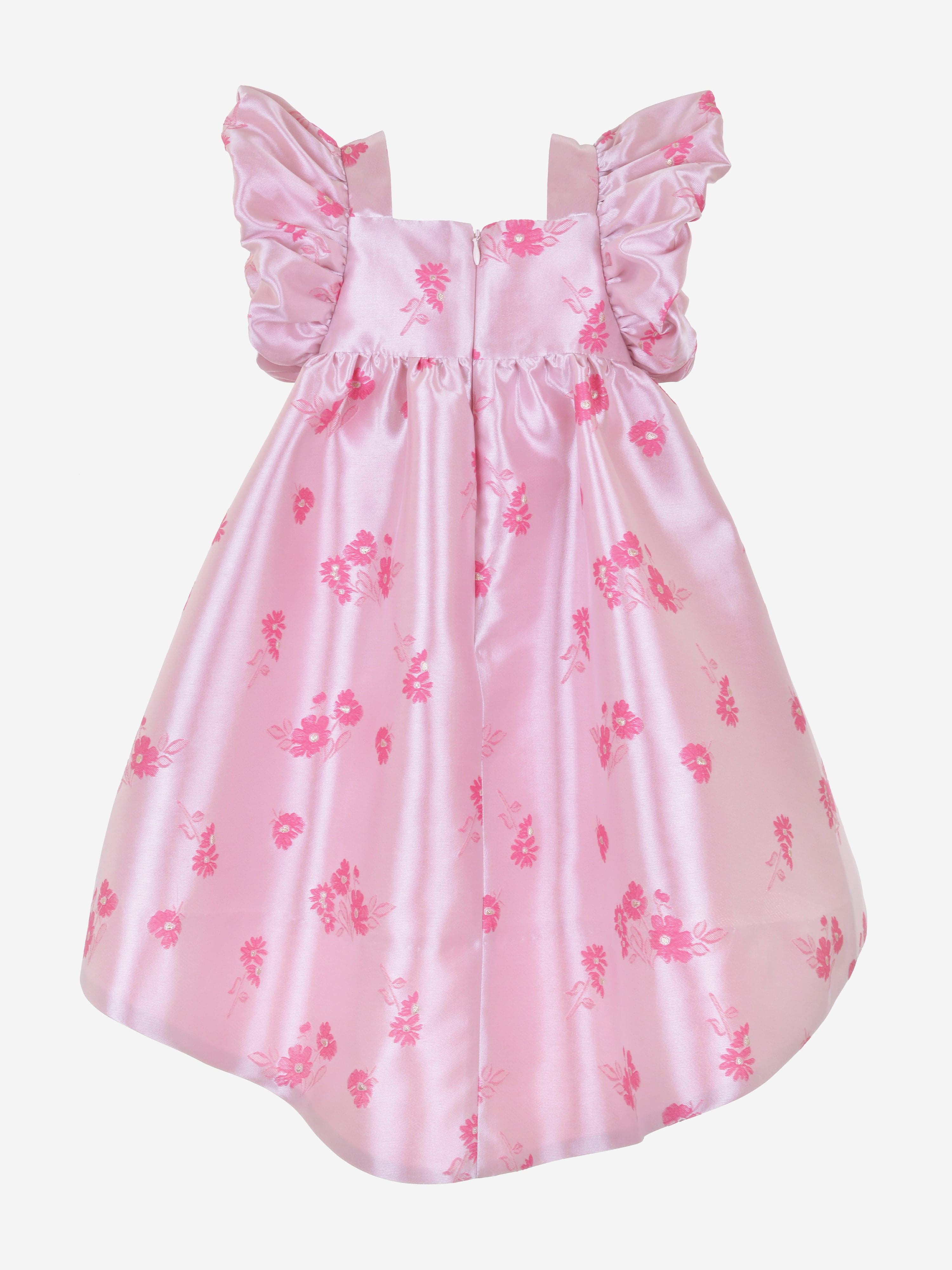 Hucklebones Girls Twisted Sleeve High Low Dress in Pink