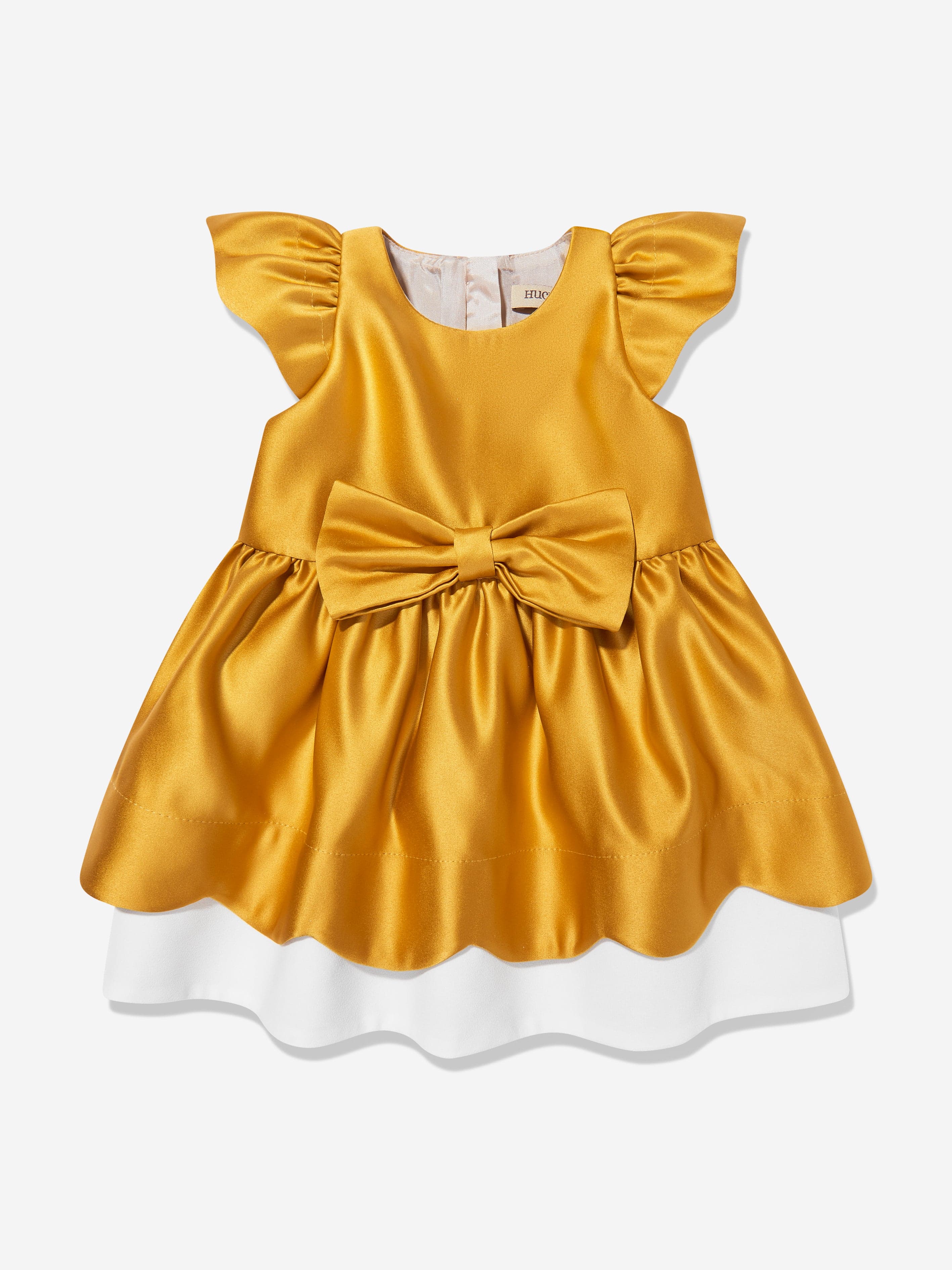 Hucklebones Baby Girls Scalloped Bodice Dress and Bloomers in Yellow