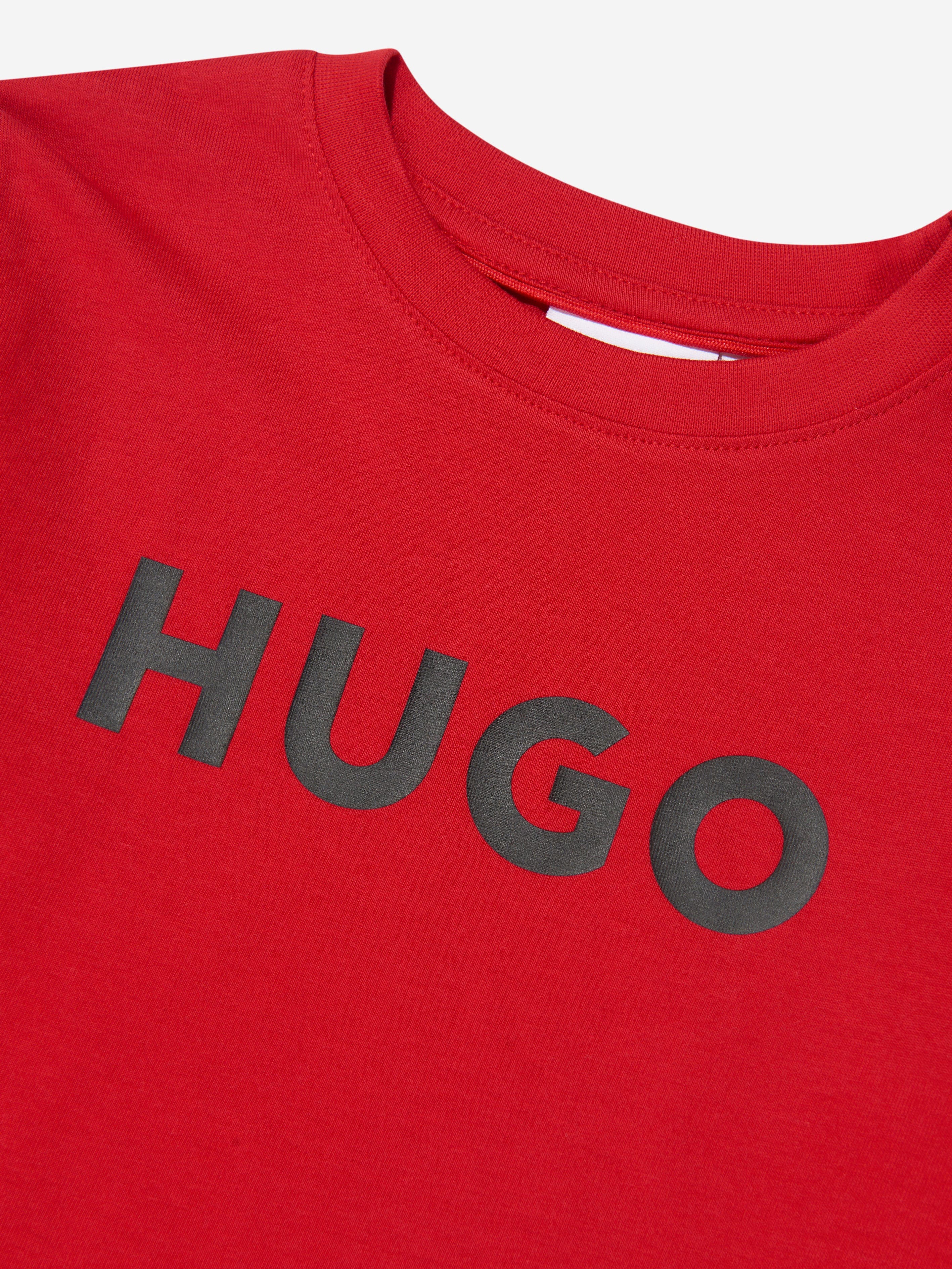 Hugo Boys Long Sleeve Logo T-Shirt in Red