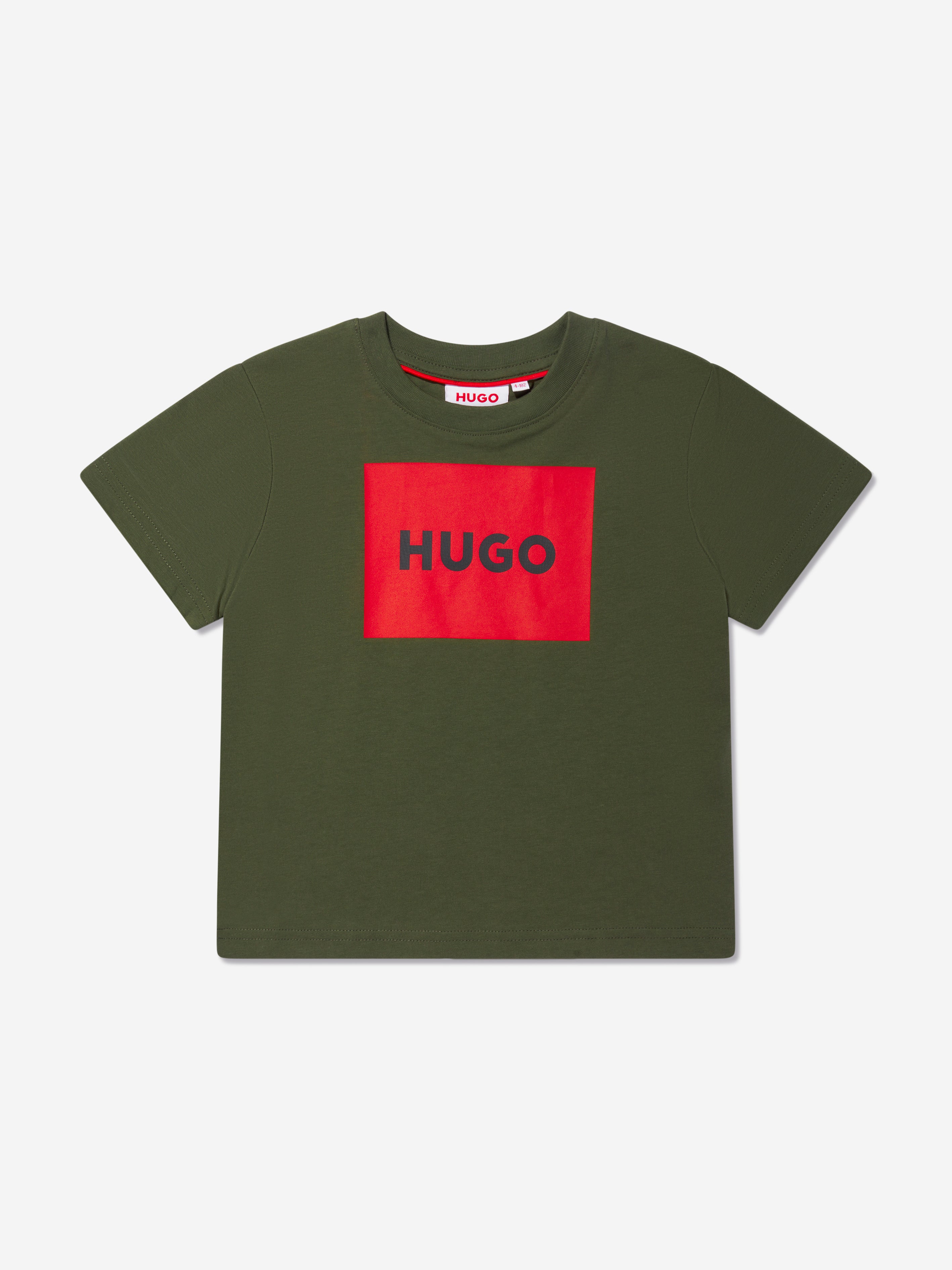 Hugo Boys Square Logo T-Shirt in Green