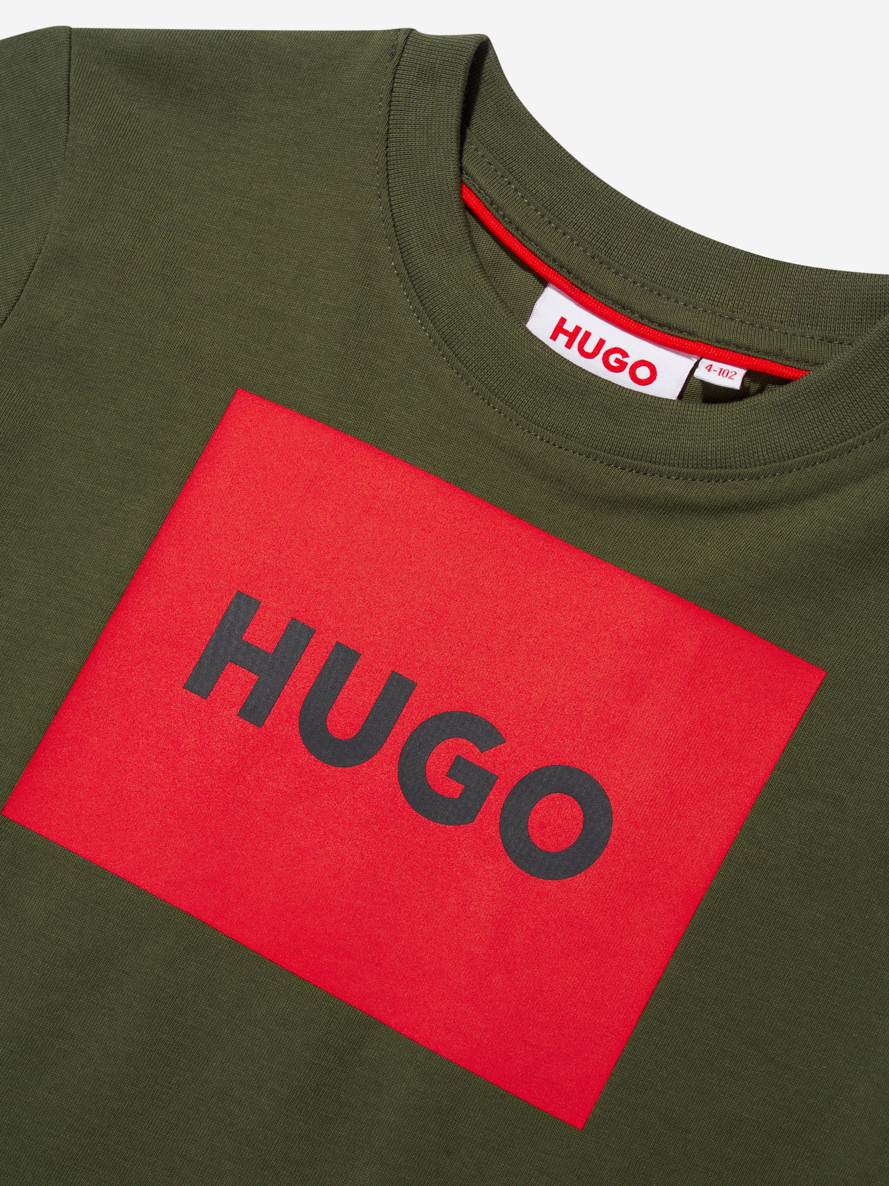 Hugo Boys Square Logo T-Shirt in Green