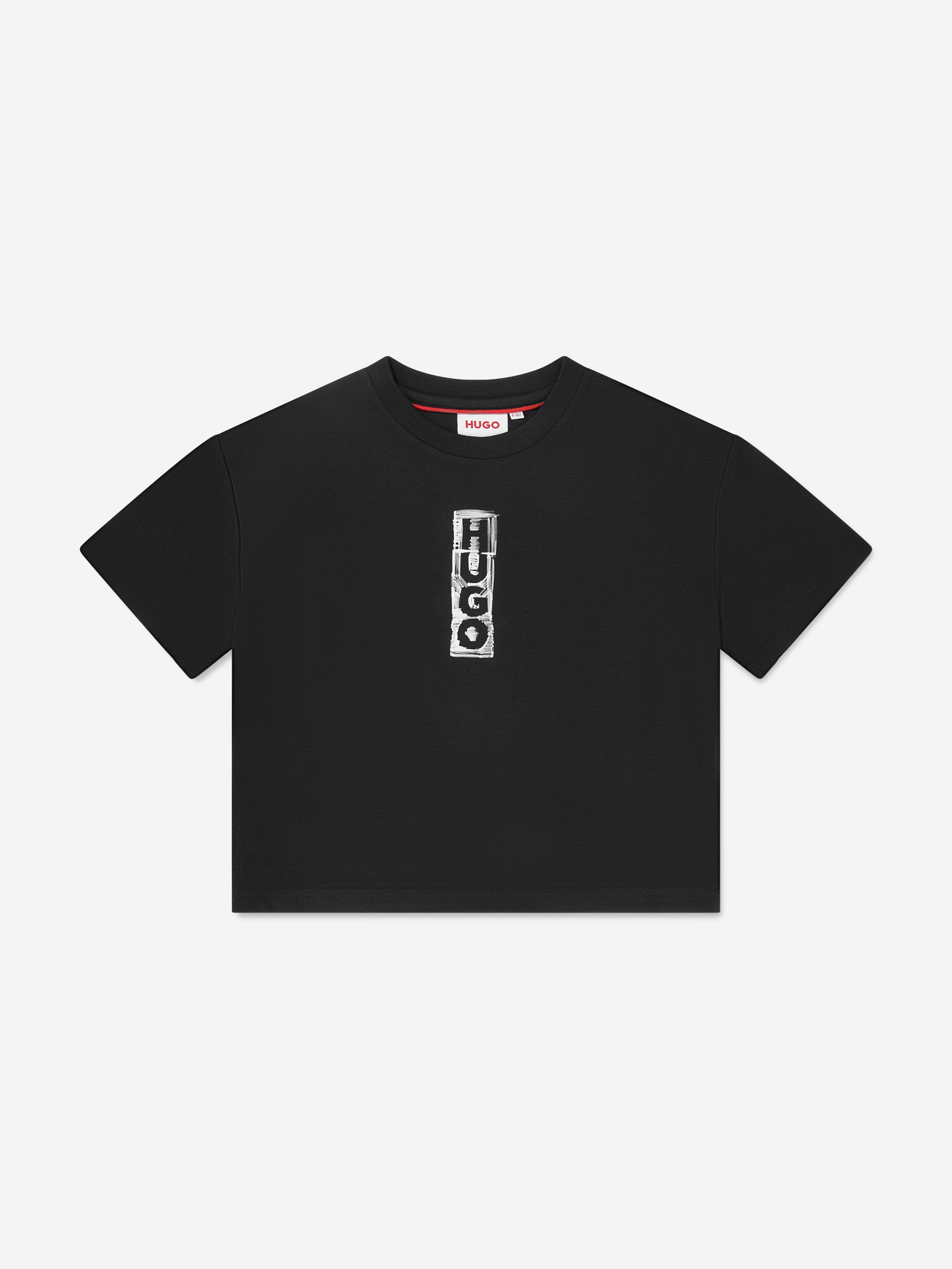 Hugo Boys Logo Print T-Shirt in Black